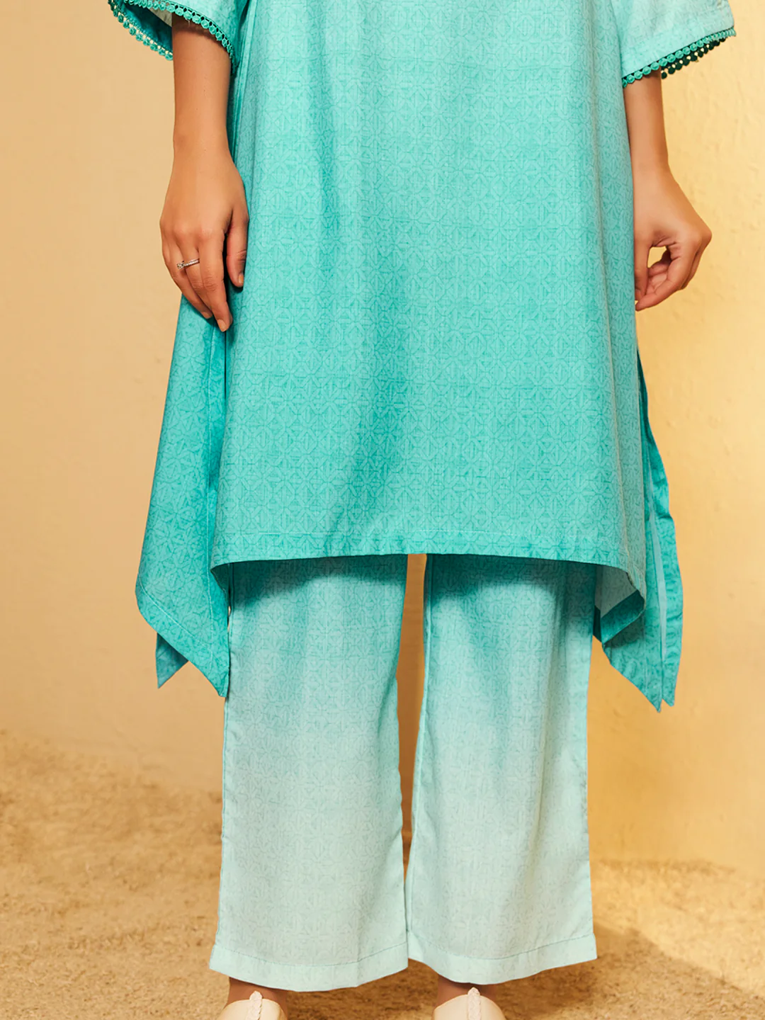 Aqua Blue Ombre Embroidered Kurta Set - Image 5