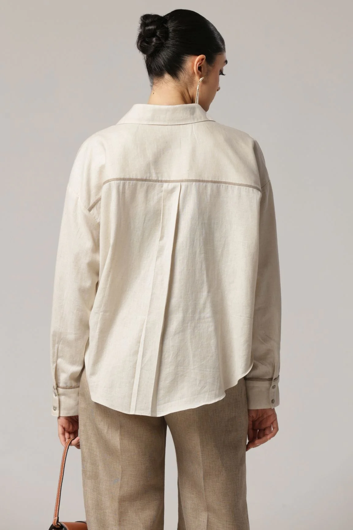 Beige Floral Embroidered Relaxed Fit Shirt - Image 3