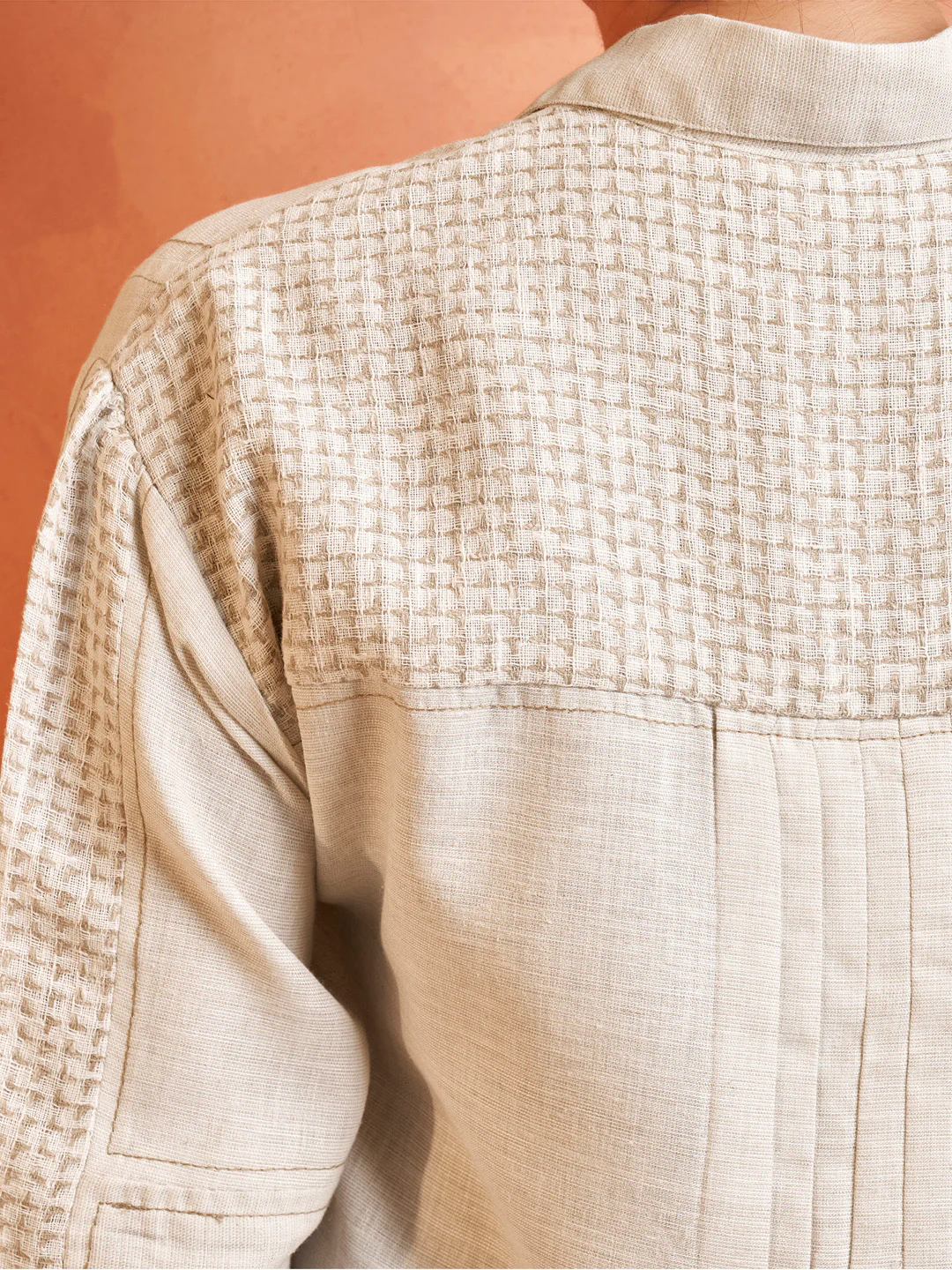 Beige Textured Embroidered Shirt - Image 3