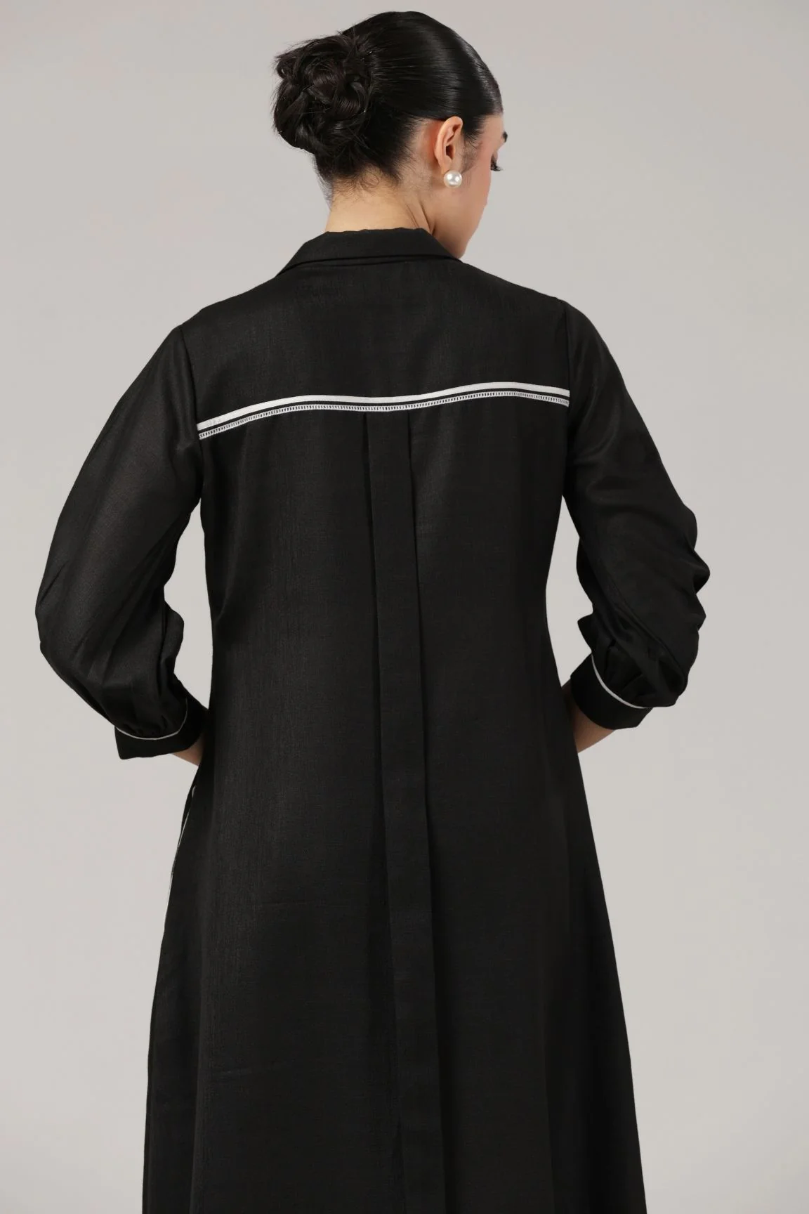 Black Embroidered Cotton Midi Dress - Image 3