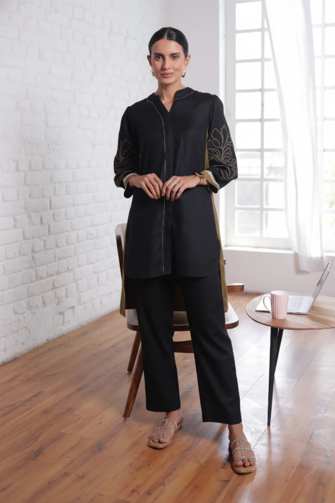 Black Embroidered Kurta Set - Image 5