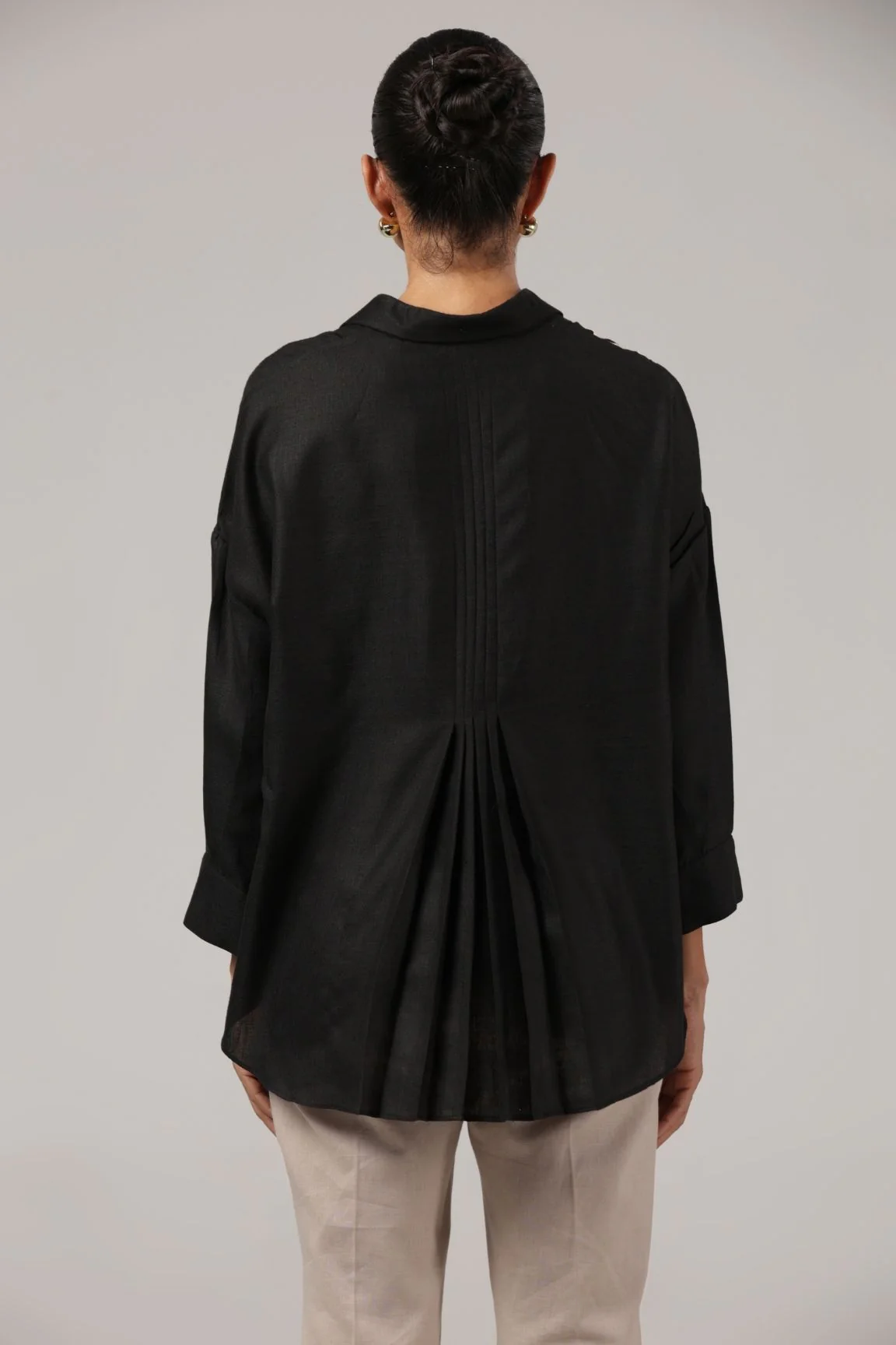 Black Embroidered Wrap-Style Cotton Shirt - Image 3