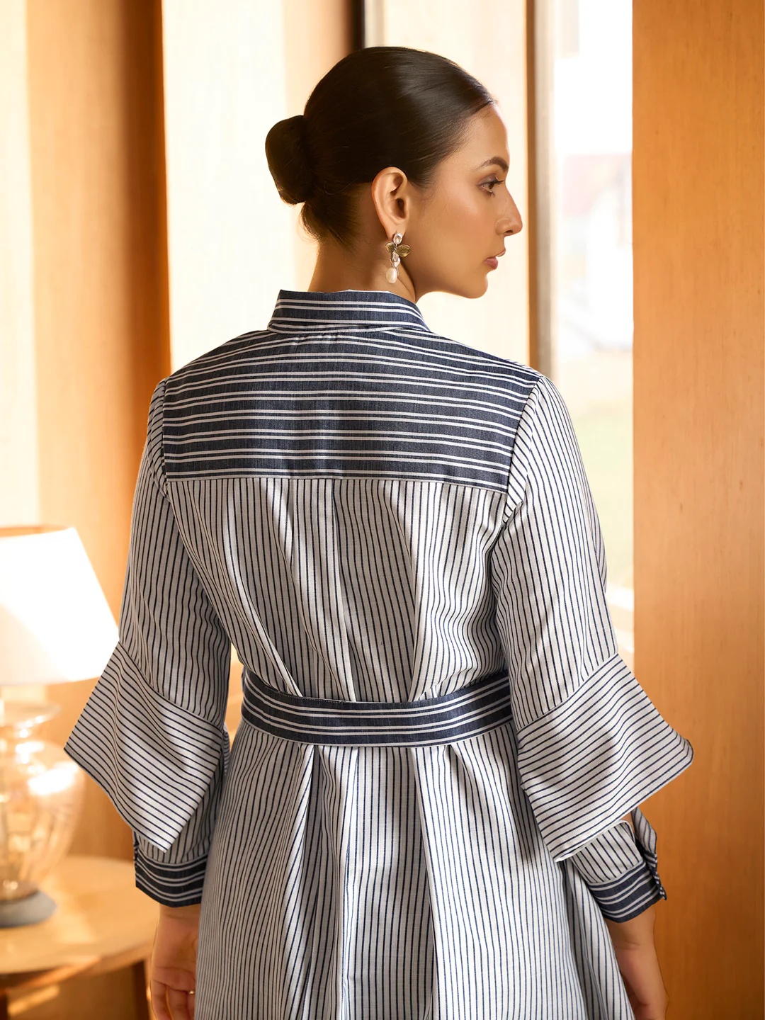 Blue & White Striped Belted Shirt Dress - Image 4