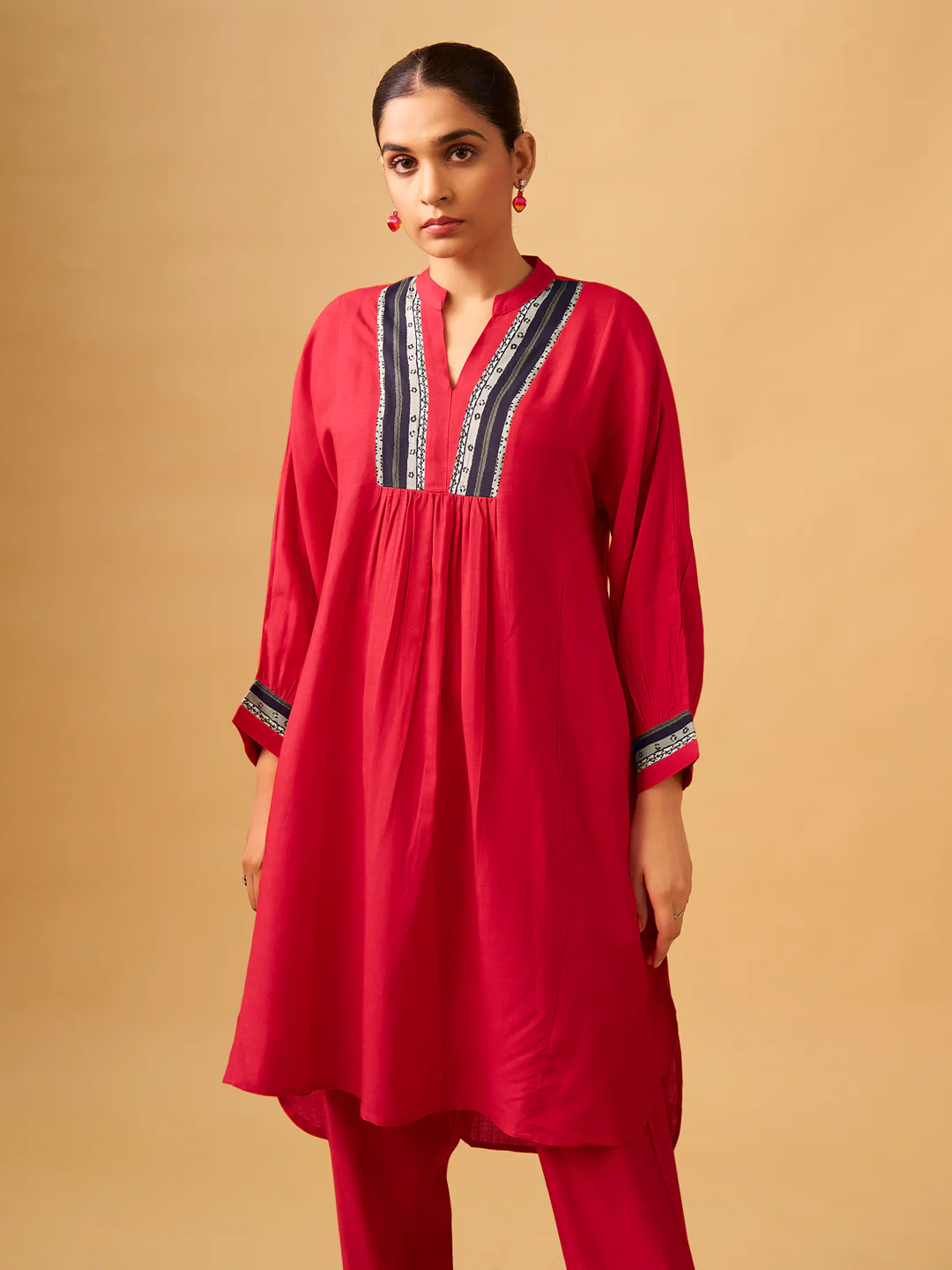 Bold Red Rayon Slub Contemporary Kurta Set - Image 5
