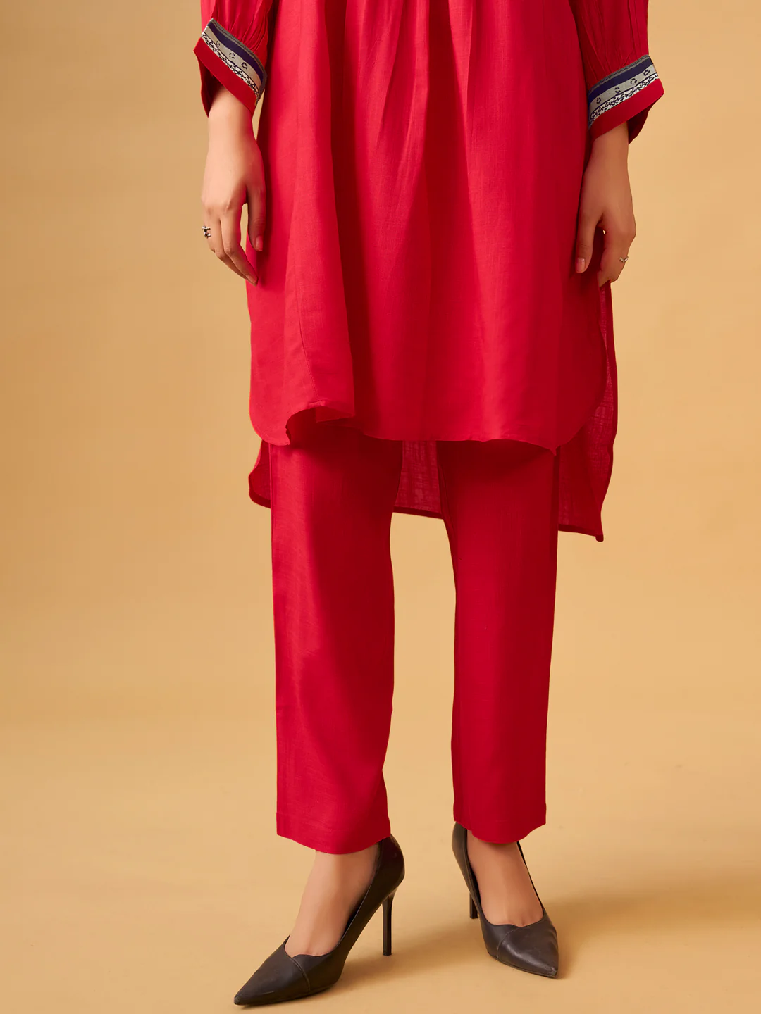 Bold Red Rayon Slub Contemporary Kurta Set - Image 6