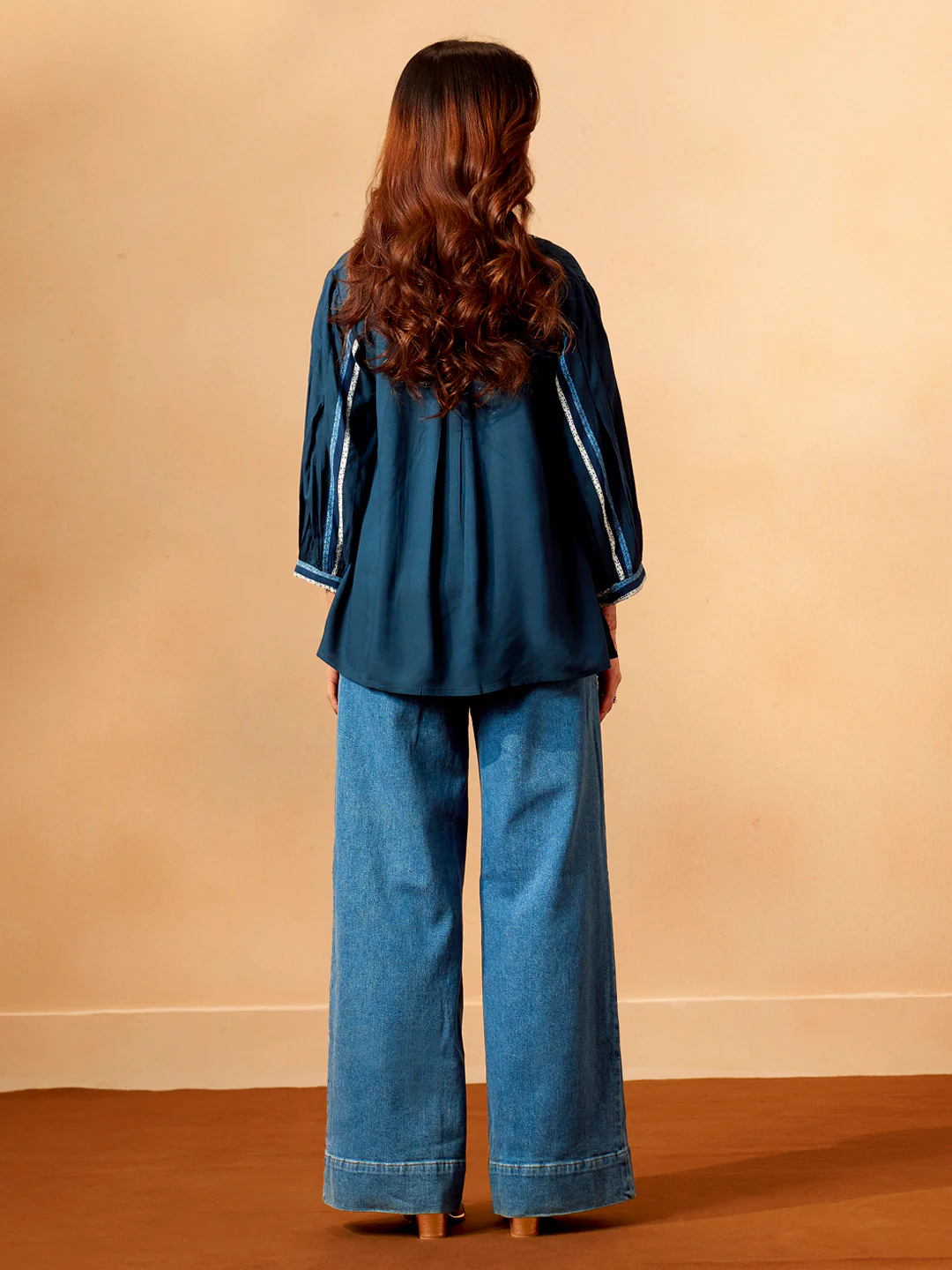 Classic Blue Rayon Slub Comfort Fit Top - Image 3