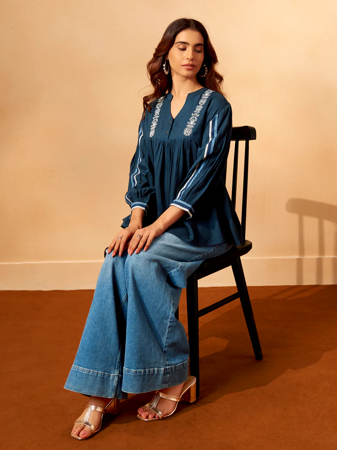 Classic Blue Rayon Slub Comfort Fit Top - Image 4