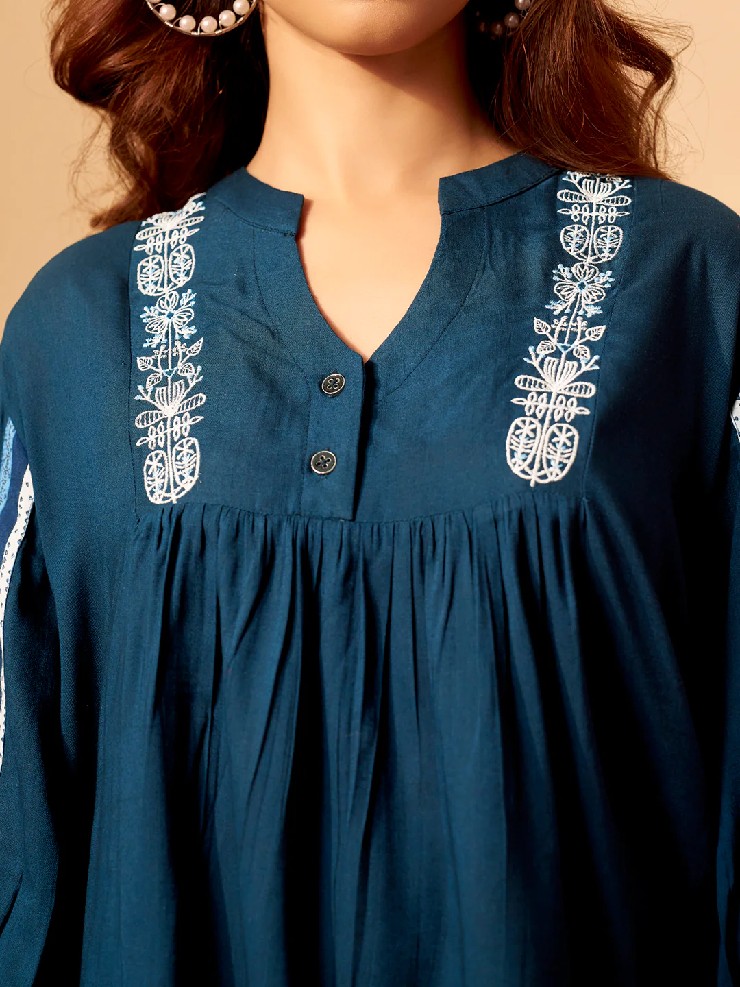 Classic Blue Rayon Slub Comfort Fit Top - Image 6