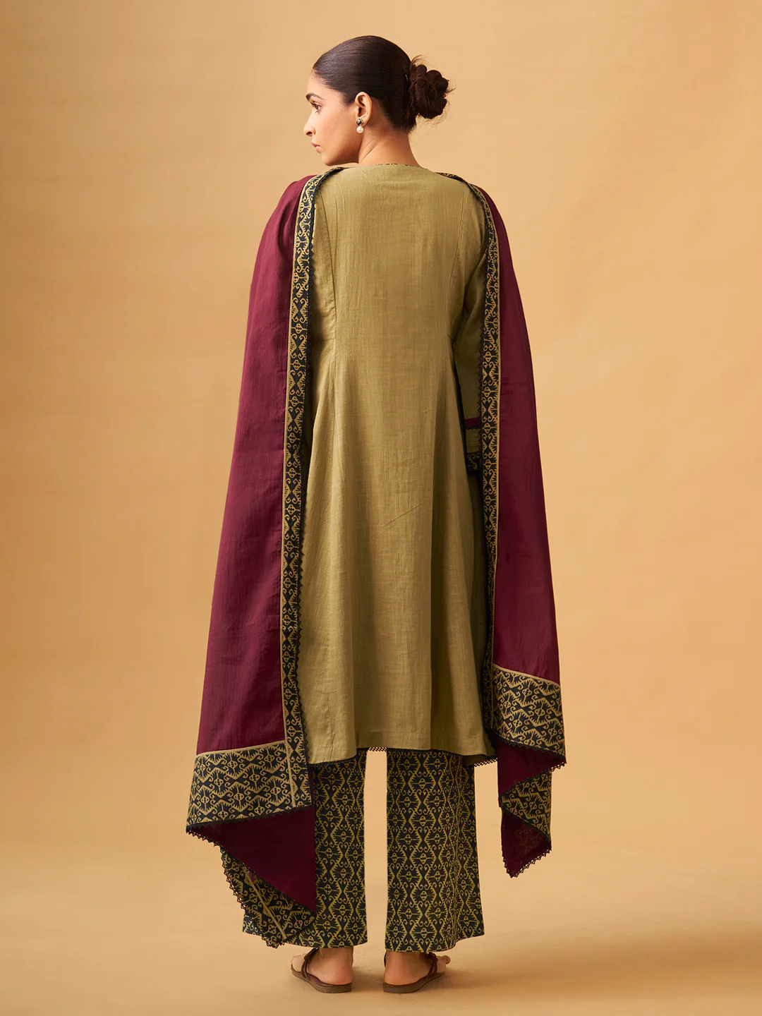 Classic Mustard Cotton Kurta Set with Printed Bottoms - Image 3