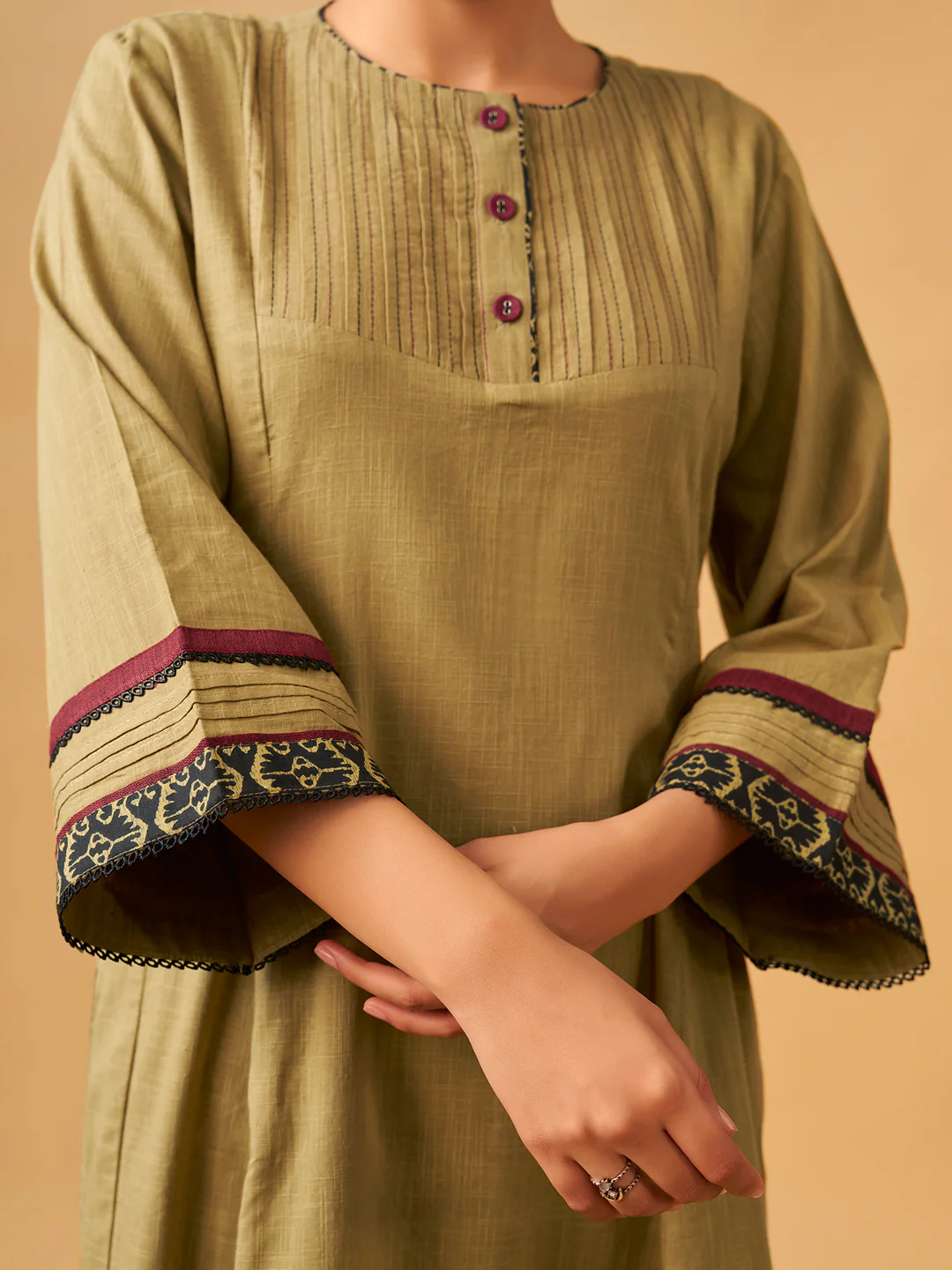 Classic Mustard Cotton Kurta Set with Printed Bottoms - Image 8