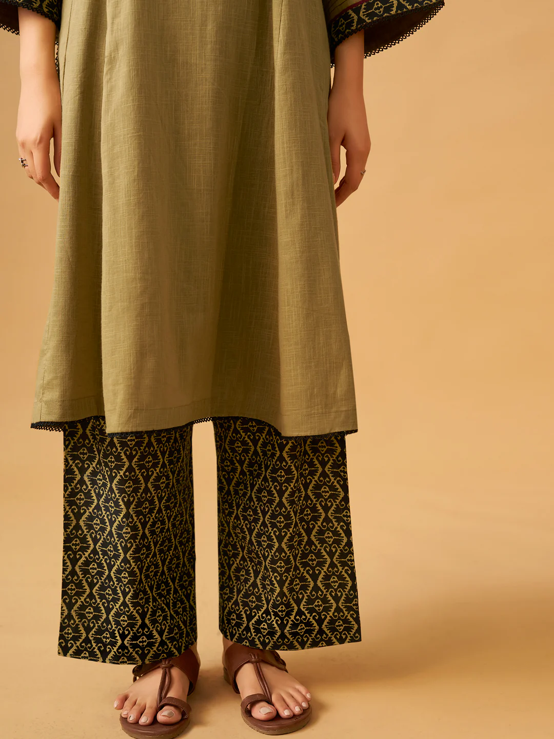 Classic Mustard Cotton Kurta Set with Printed Bottoms - Image 9