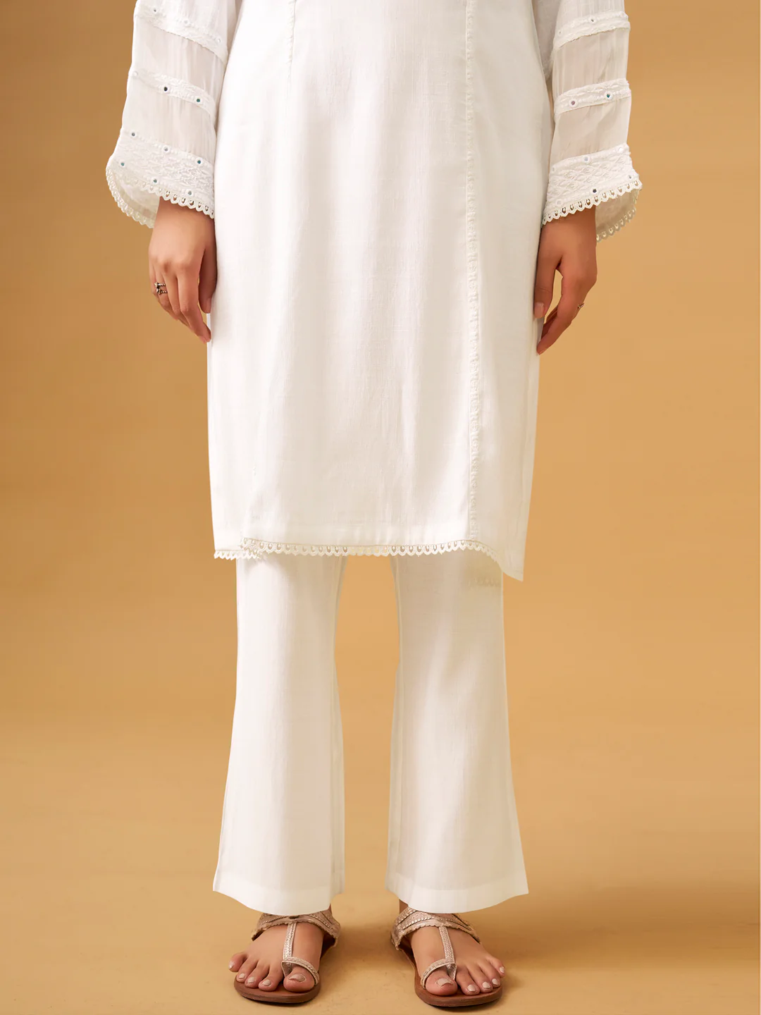 Classic White Viscose Blend Kurta Set with Organza Dupatta - Image 7