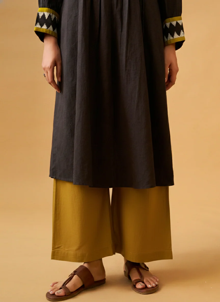 Coffee Embroidered Cotton Kurta Set with Printed Dupatta - Image 8