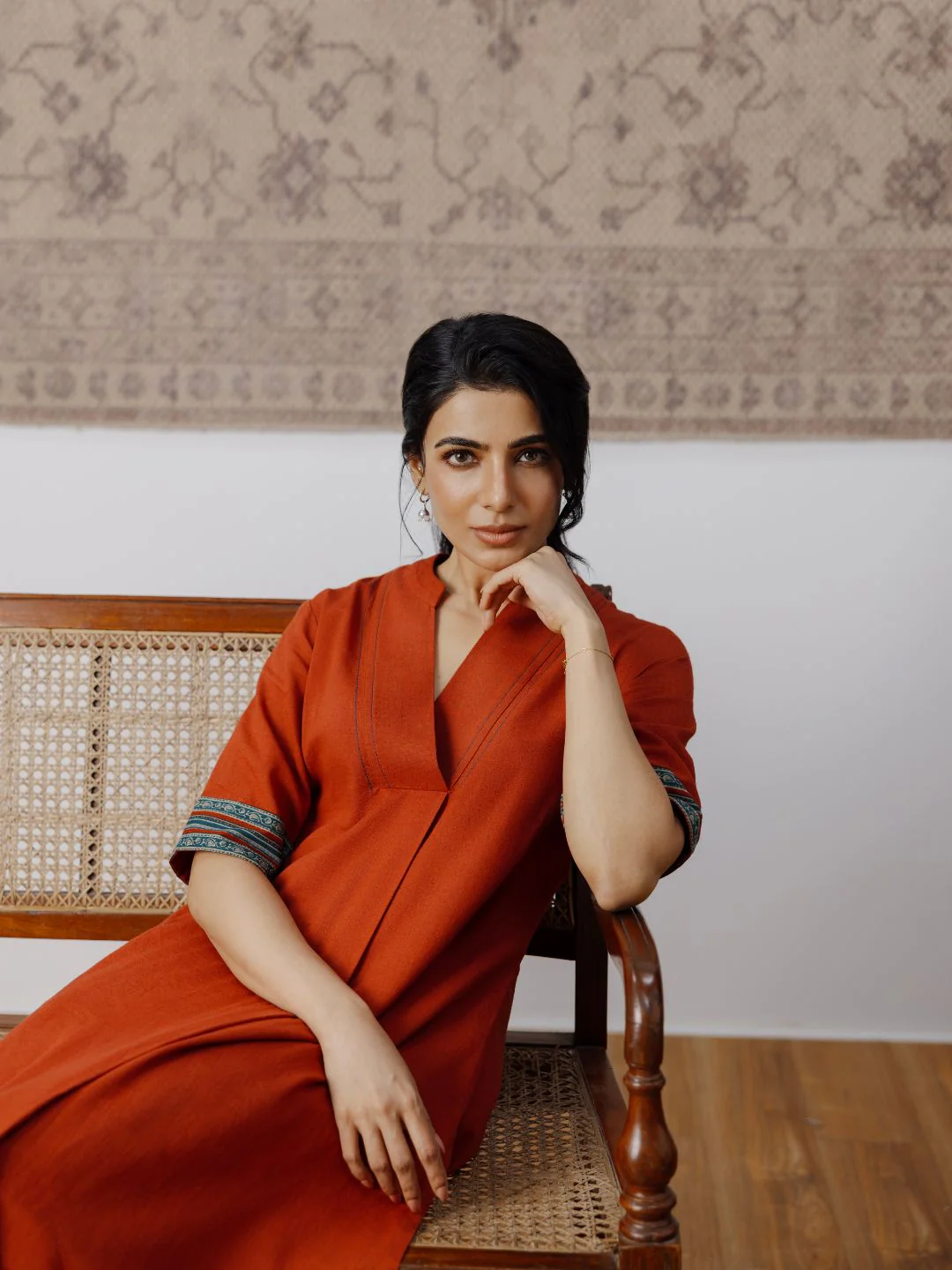 Cotton Kurta Set with Contrast Detailing & Tassel Scarf - Image 4