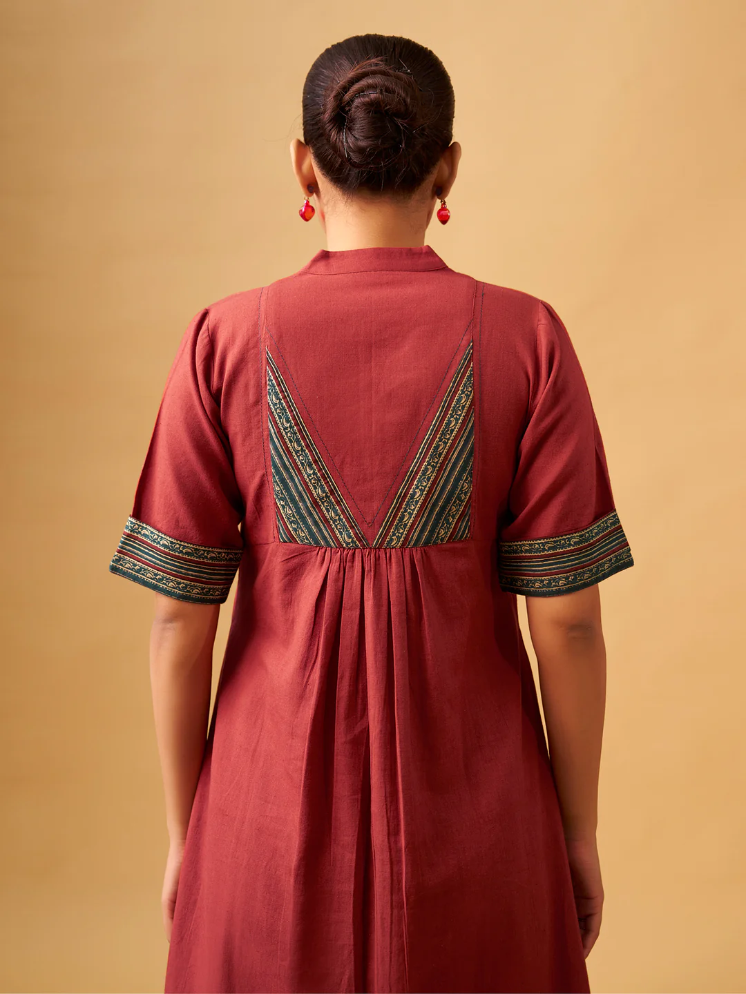 Cotton Kurta Set with Contrast Detailing & Tassel Scarf - Image 5