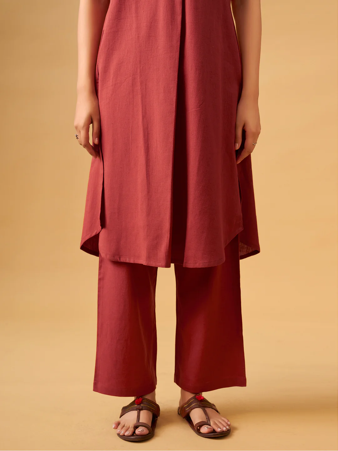Cotton Kurta Set with Contrast Detailing & Tassel Scarf - Image 8