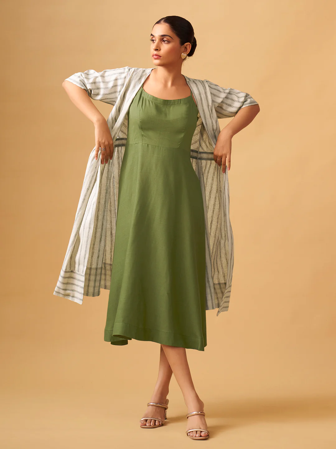 Effortless Cotton Linen Dress with Statement Jacket - Image 5