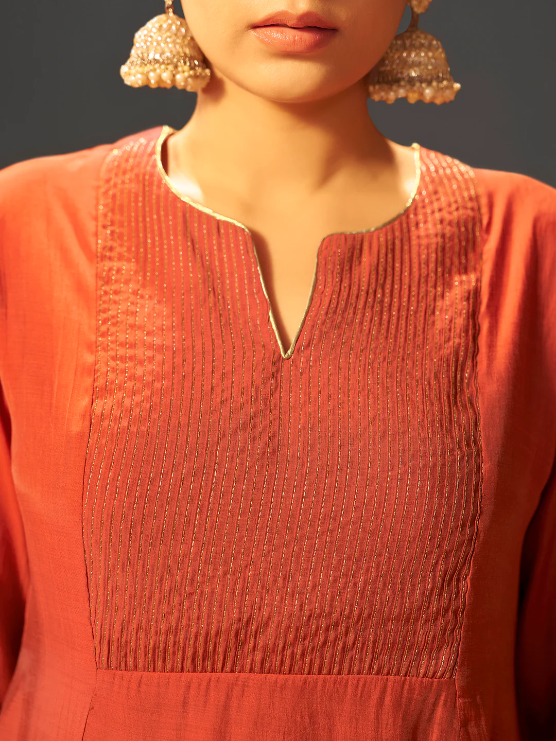 Rust Red Chanderi Silk Suit Set with Banarasi Dupatta - Image 4