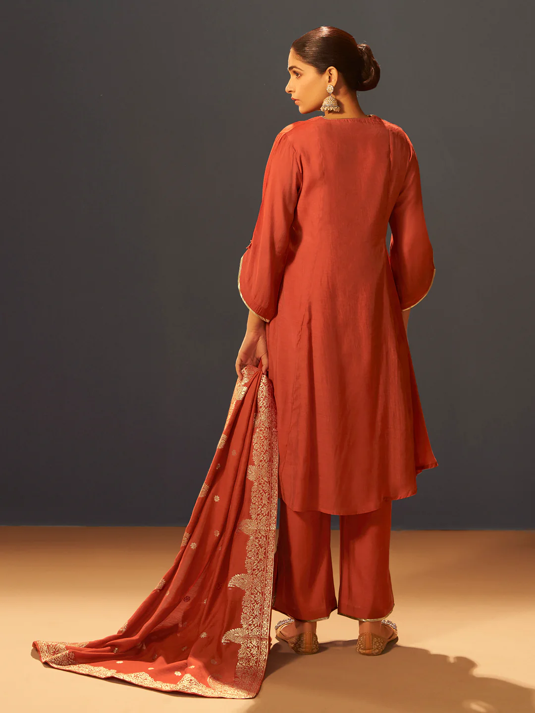 Rust Red Chanderi Silk Suit Set with Banarasi Dupatta - Image 5