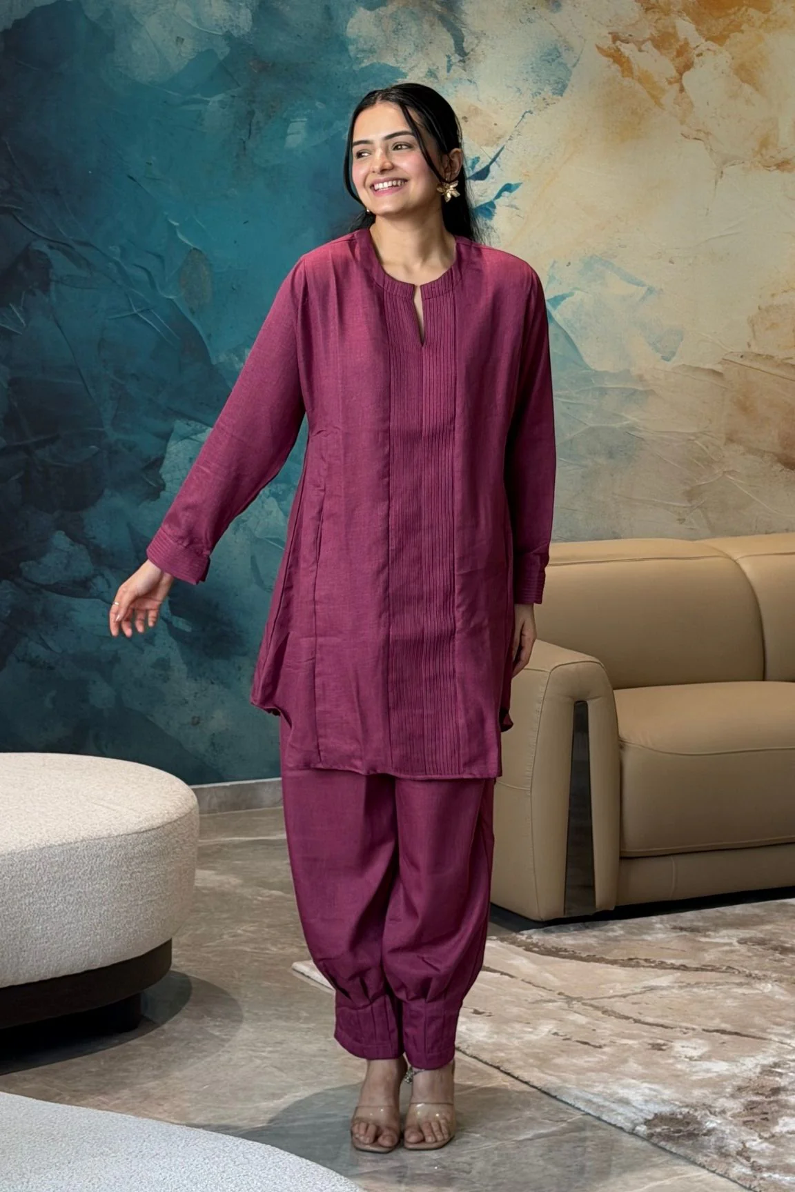 Magenta Pintuck Kurta Set - Image 4