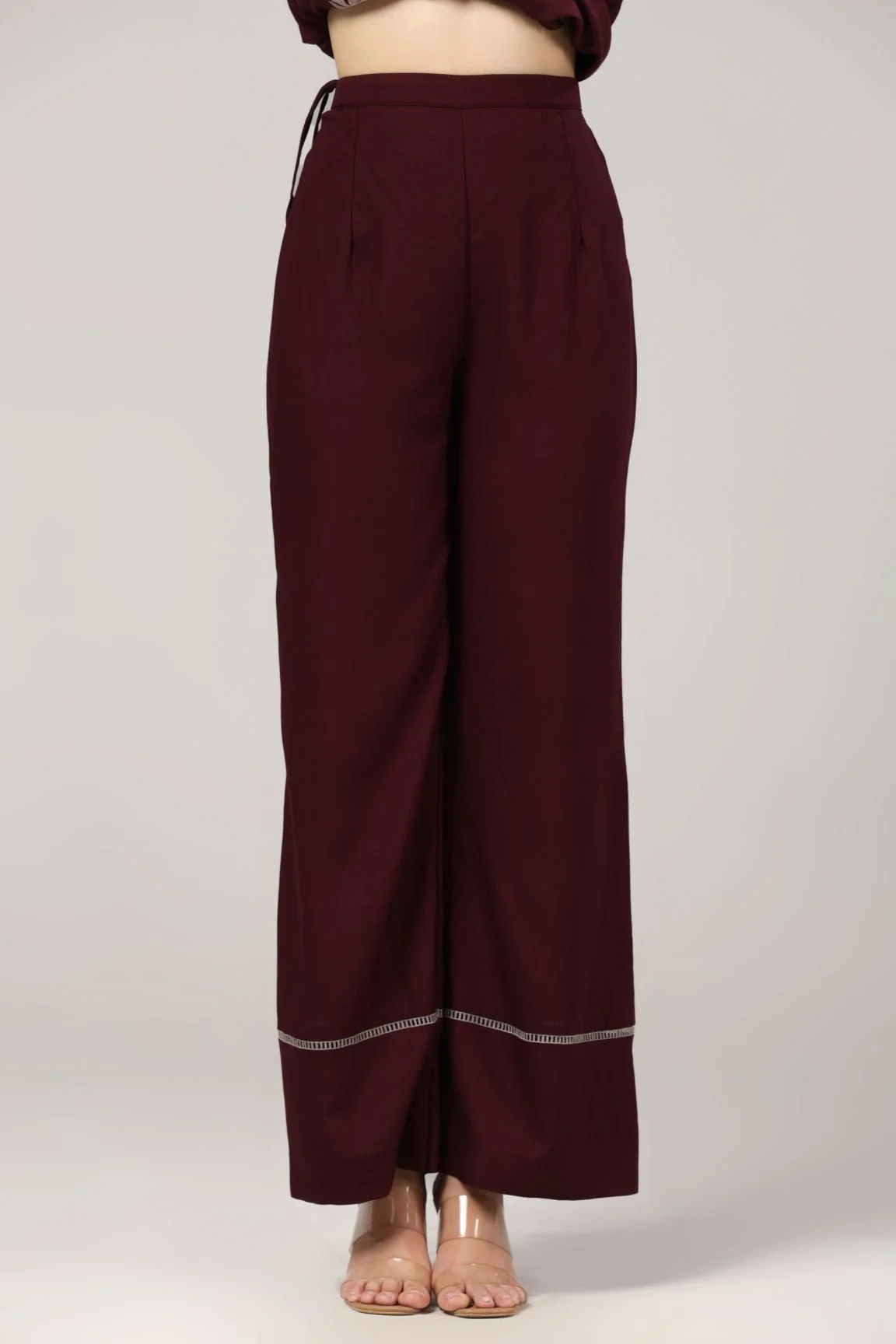 Maroon Floral Embroidered Cotton Satin Co-ord Set - Image 5