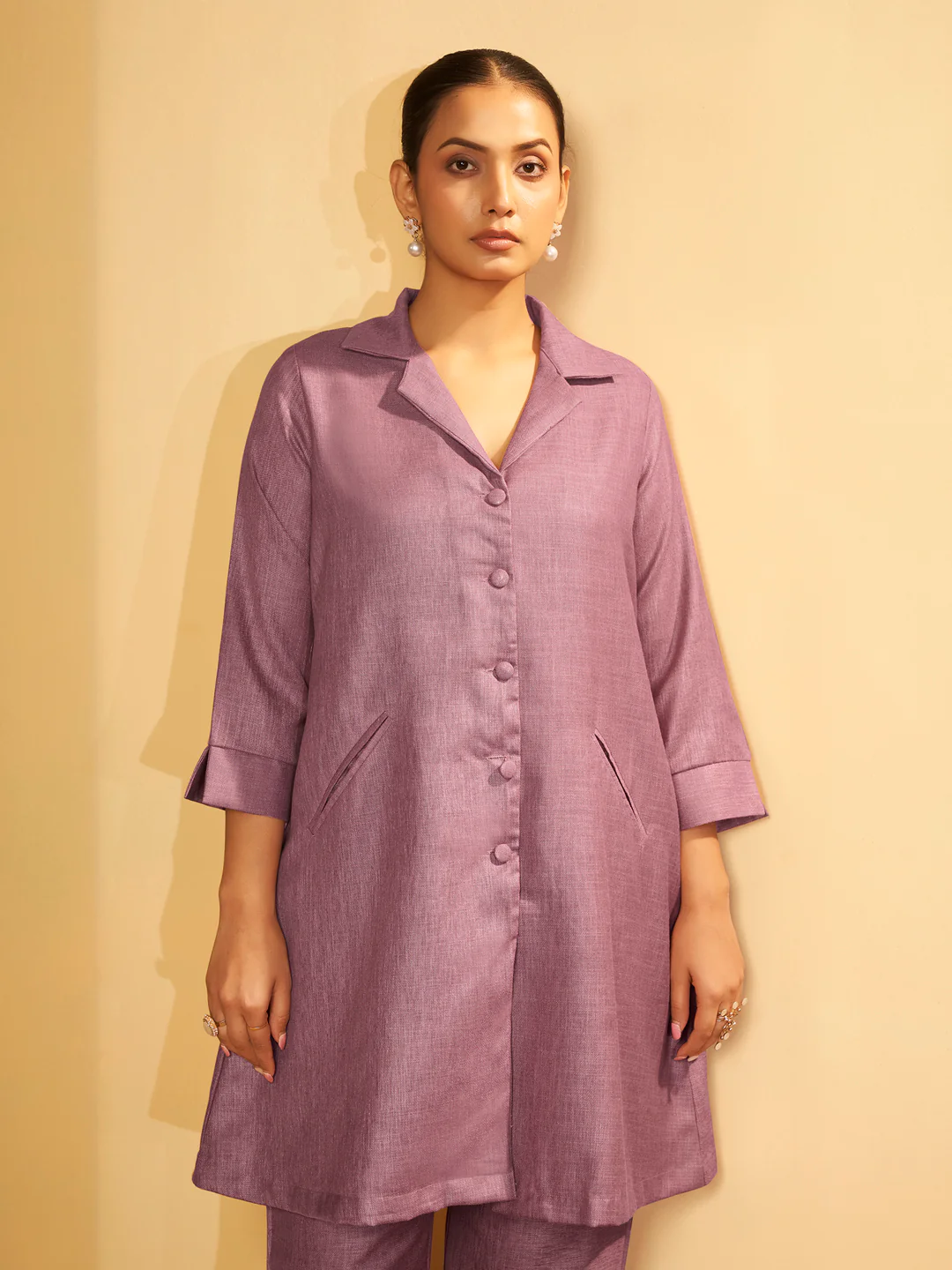 Mauve Button-Down Flared Kurta Set - Image 5