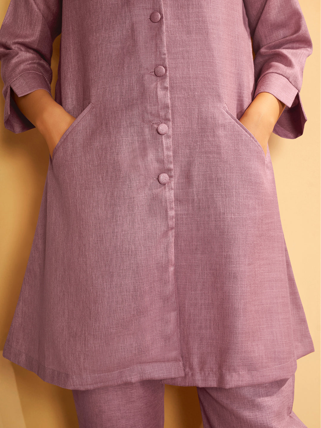Mauve Button-Down Flared Kurta Set - Image 6