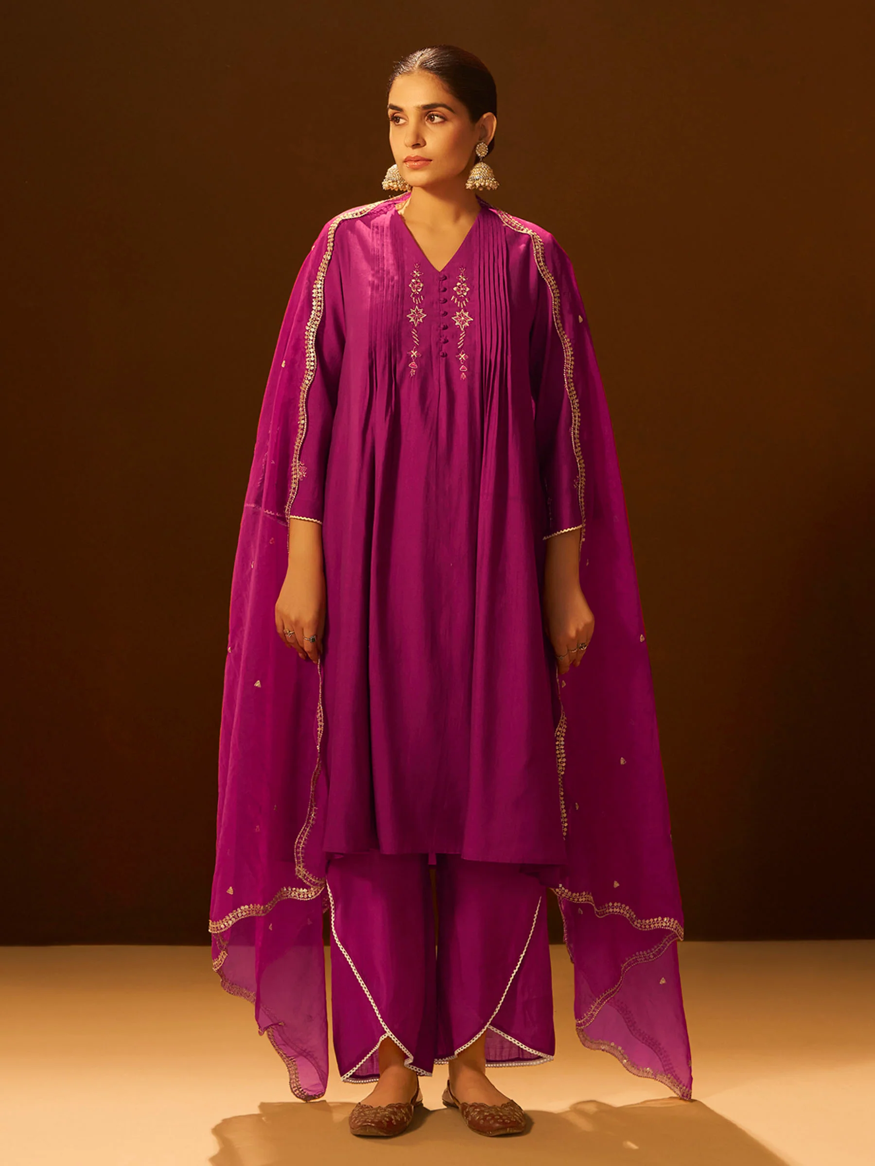 Mauve-Pink Embroidered Suit Set with Dupatta - Image 3