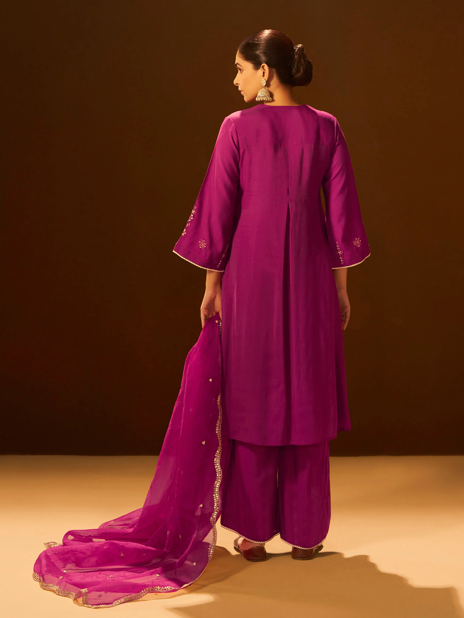 Mauve-Pink Embroidered Suit Set with Dupatta - Image 4