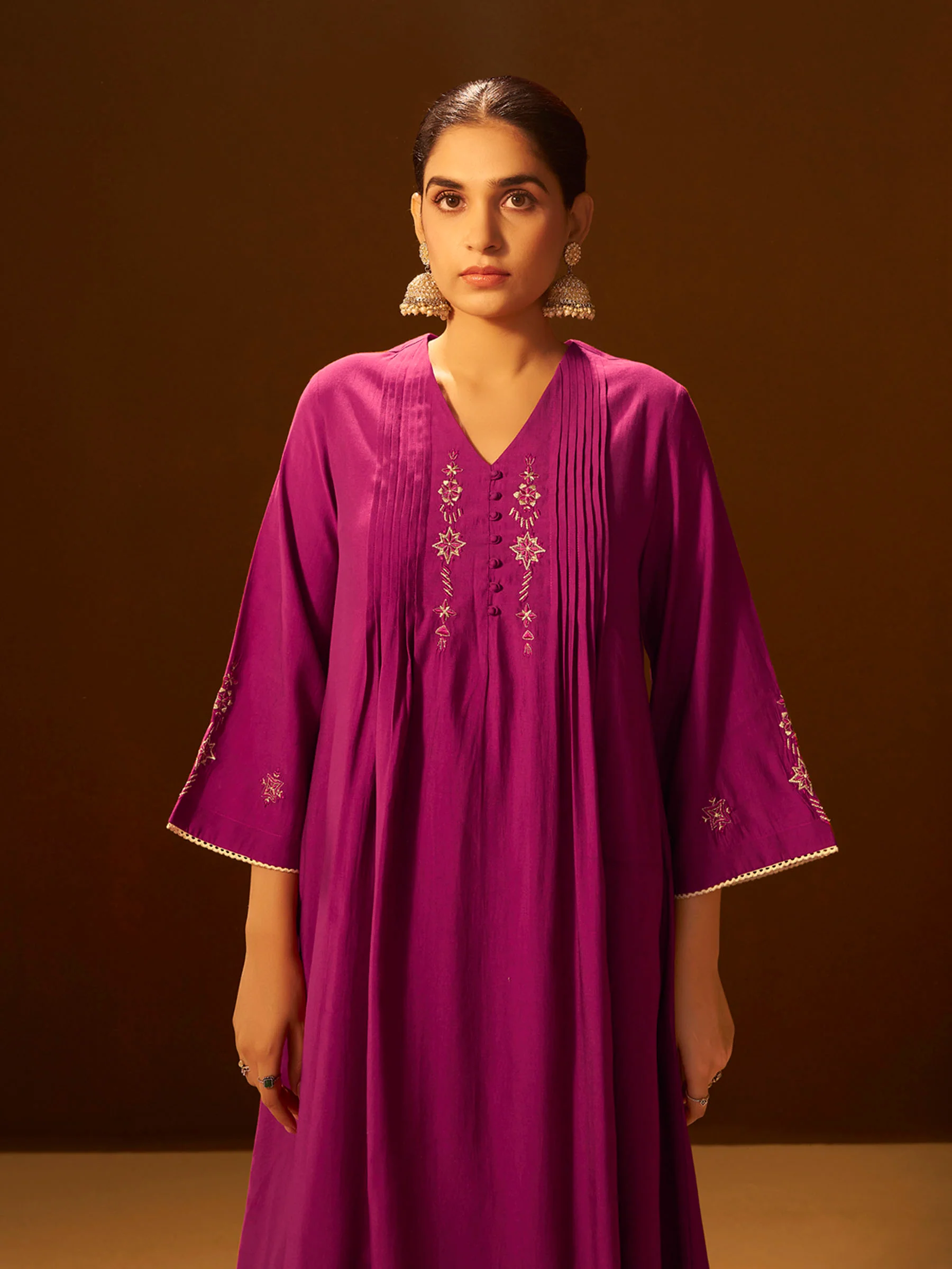 Mauve-Pink Embroidered Suit Set with Dupatta - Image 5