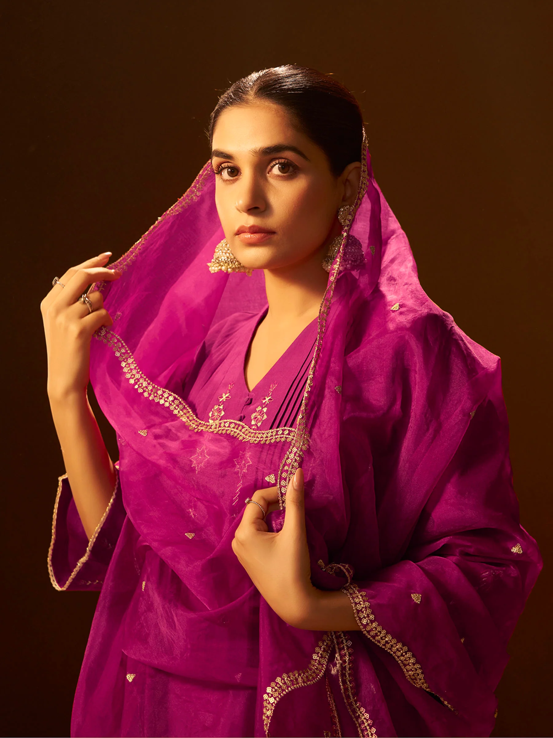 Mauve-Pink Embroidered Suit Set with Dupatta - Image 6