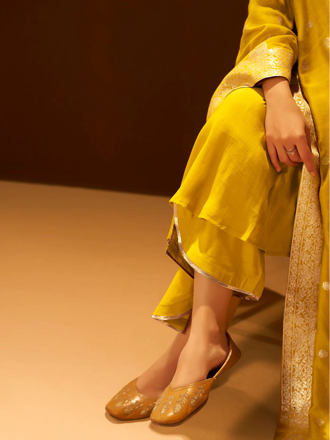 Mustard Chanderi Silk Suit Set with Banarasi Dupatta - Image 7