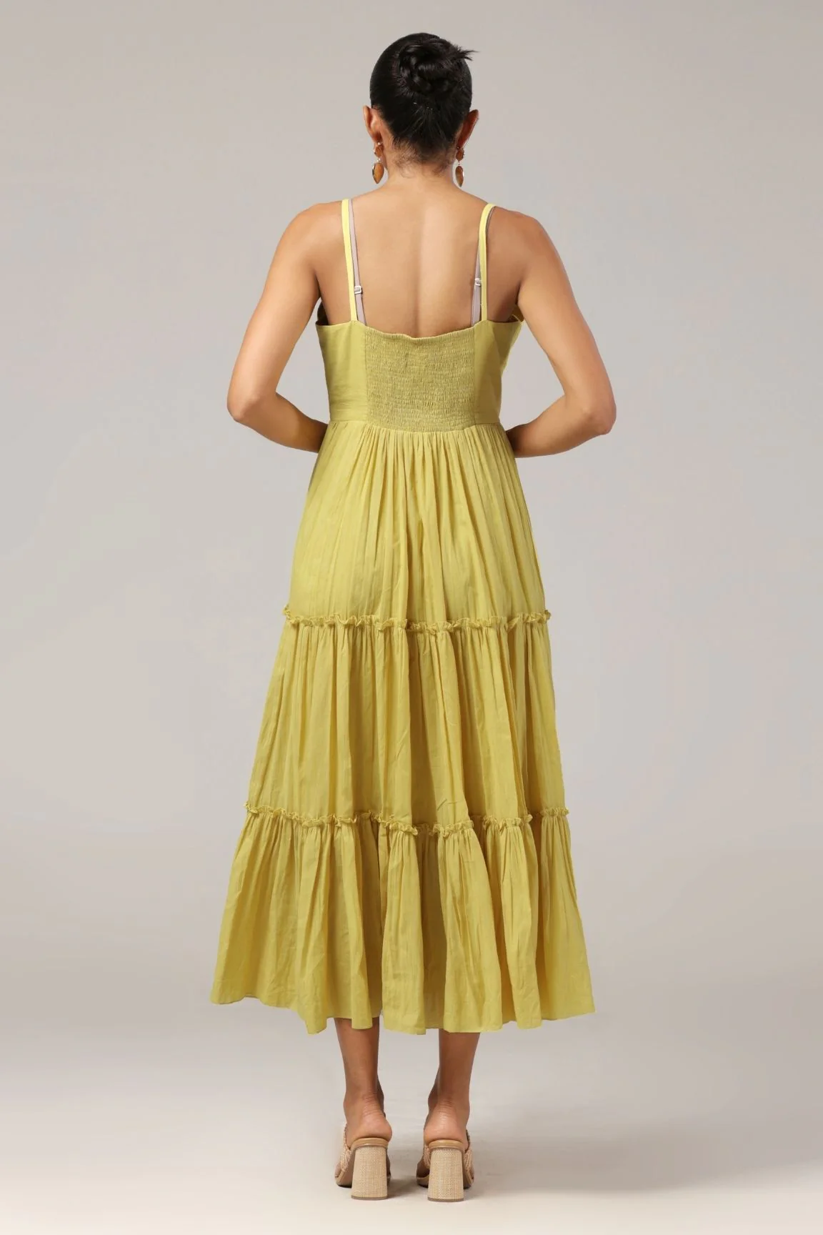 Mustard Cotton-Lurex Blazer & Tiered Dress Set - Image 3