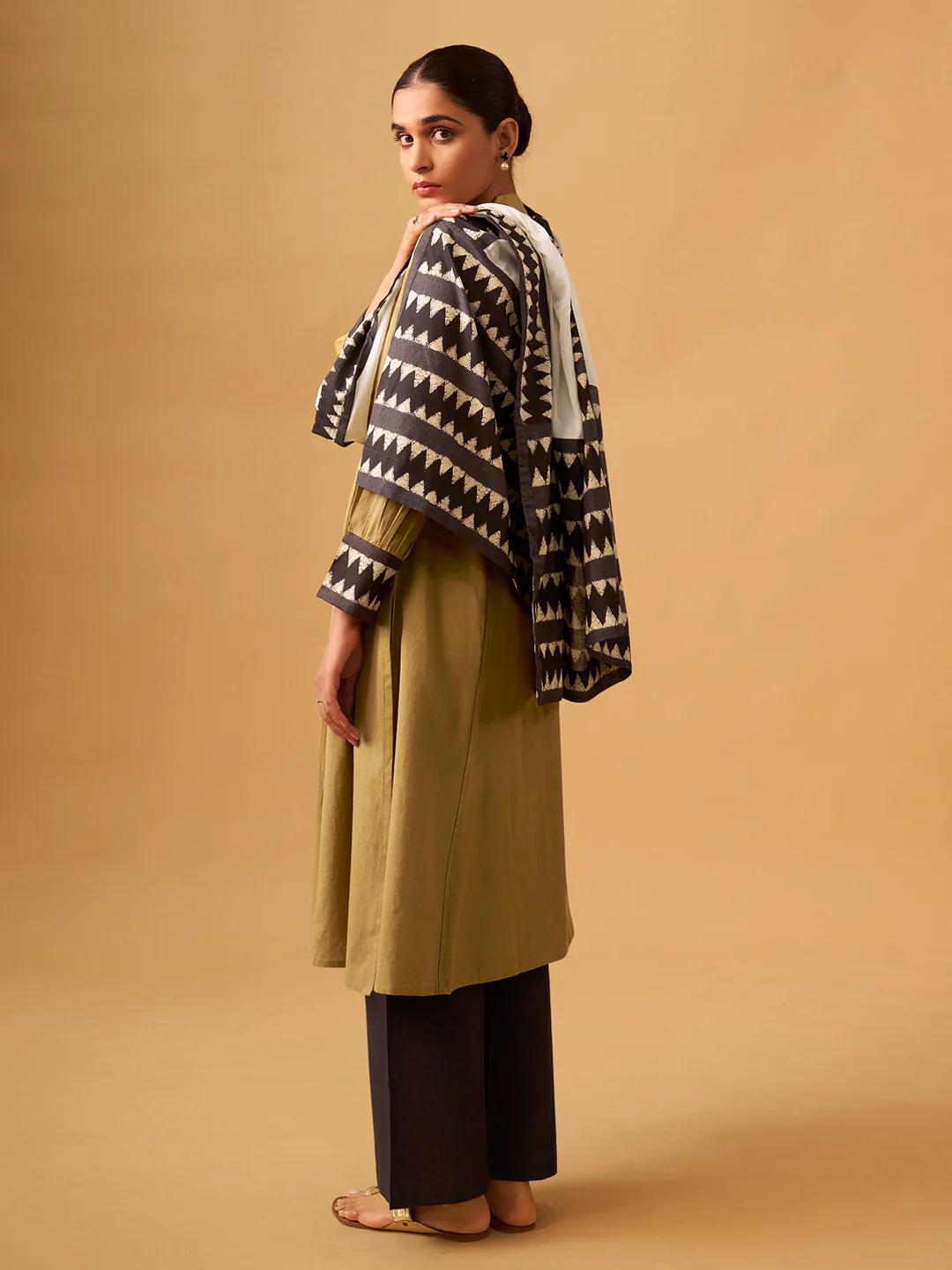 Mustard Cotton Suit Set with Embroidered Yoke & Printed Dupatta - Image 4