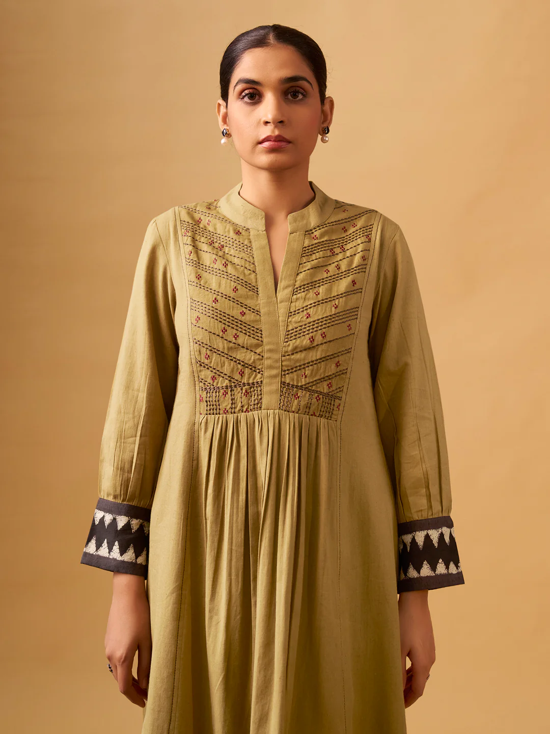 Mustard Cotton Suit Set with Embroidered Yoke & Printed Dupatta - Image 6
