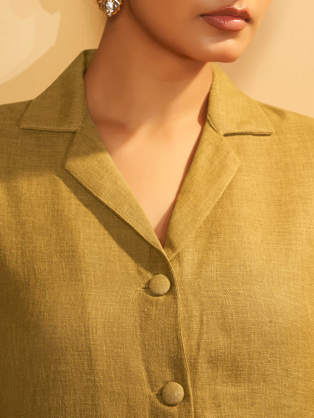 Mustard Linen Blend Button-Down Kurta Set - Image 5