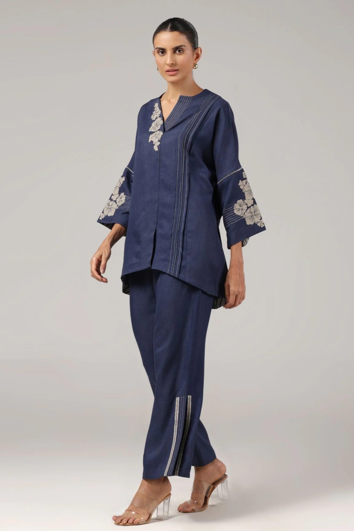 Navy Blue Embroidered Co-ord Set - Image 5