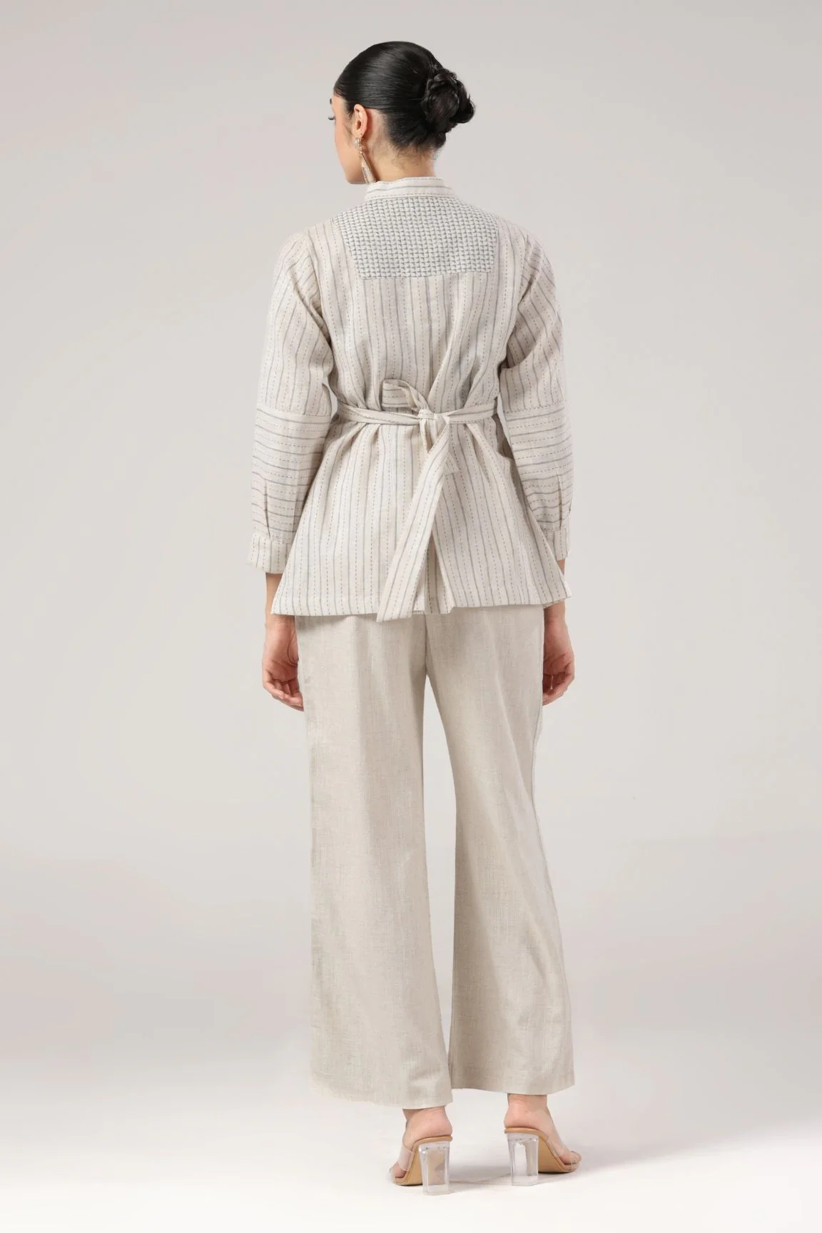 Off-White 100% Cotton Textured Blend Peplum Co-ord Set - Image 3