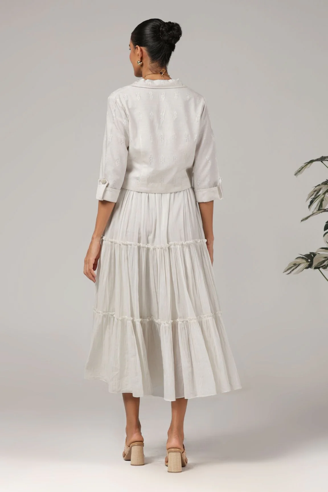 Off White Cotton Tiered Dress - Image 4