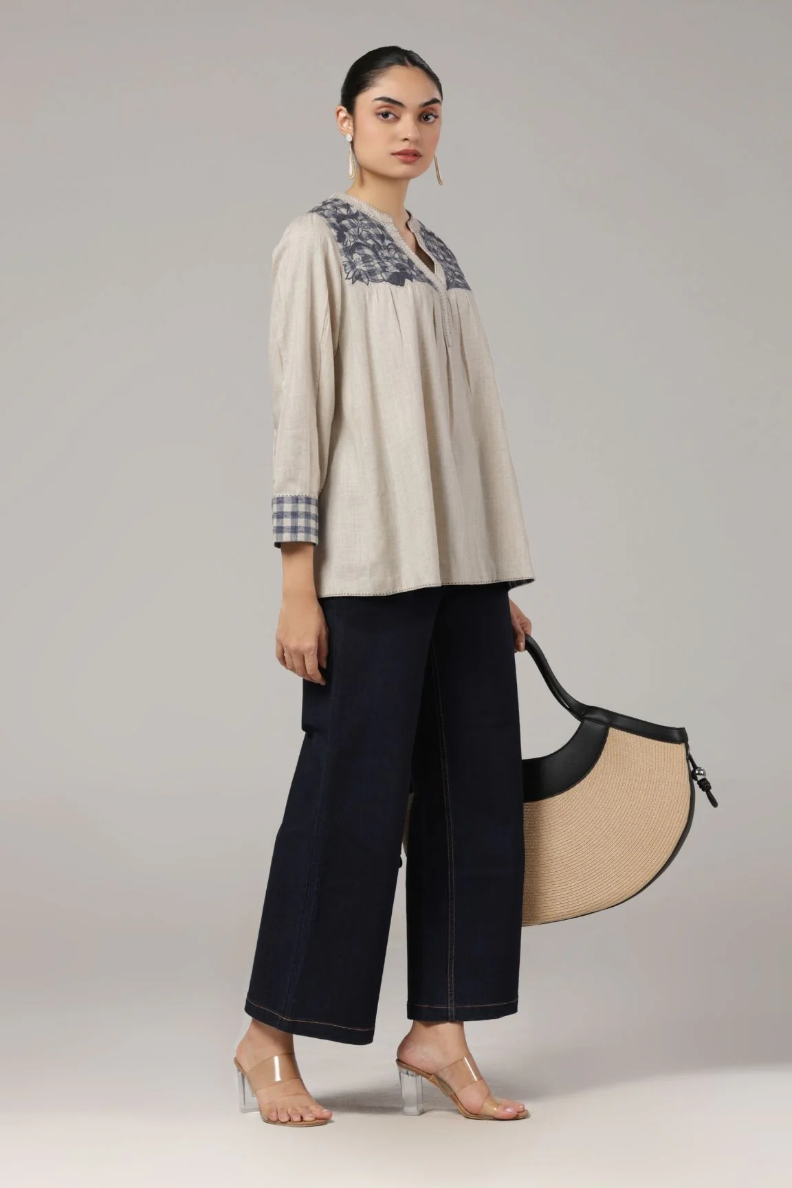 Off-White Embroidered Yoke Soft Cotton Top - Image 4