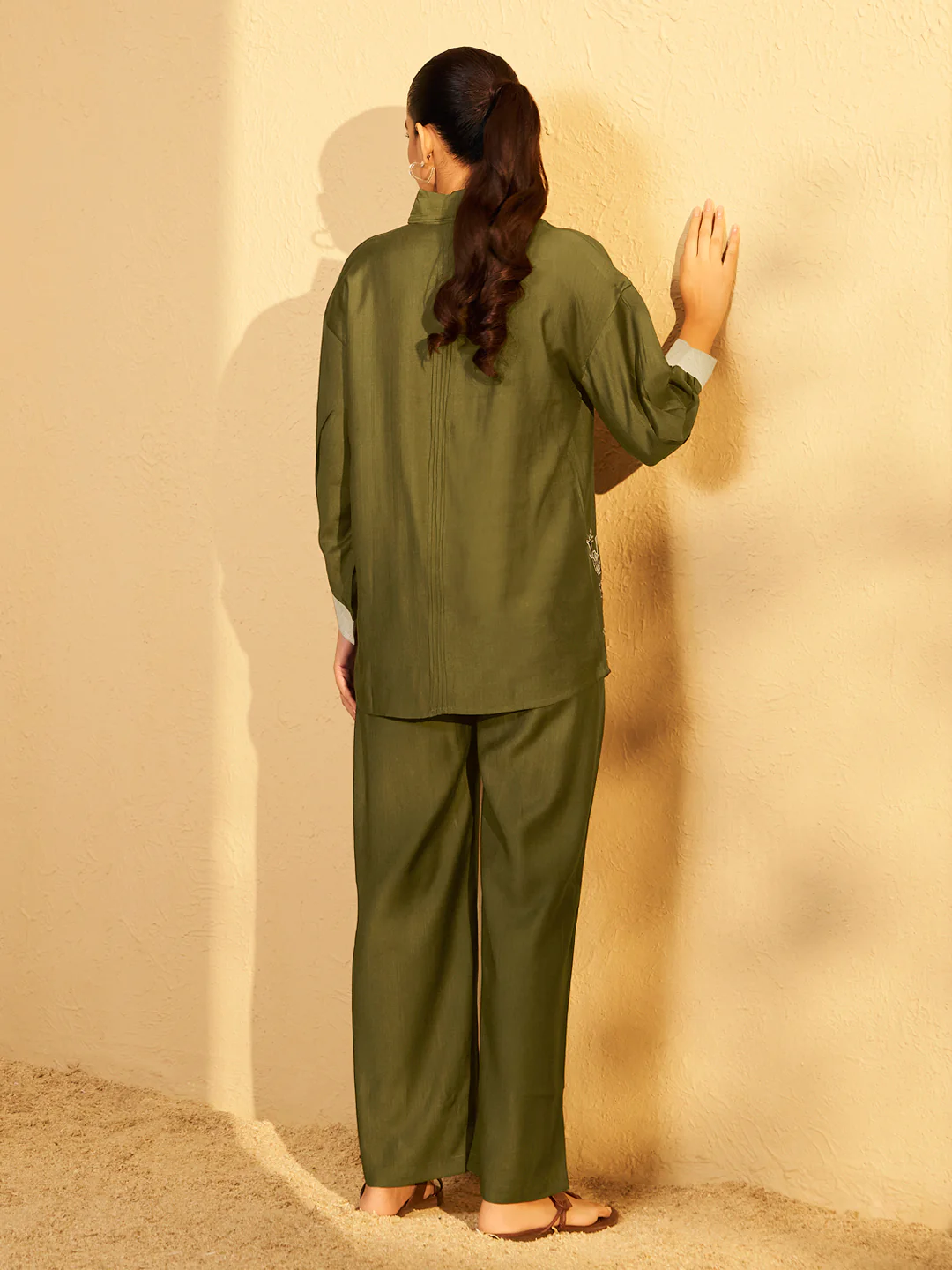 Olive Bloom Embroidered Cotton Co-ord Set - Image 3