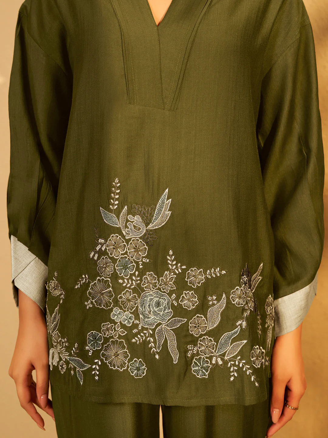 Olive Bloom Embroidered Cotton Co-ord Set - Image 4