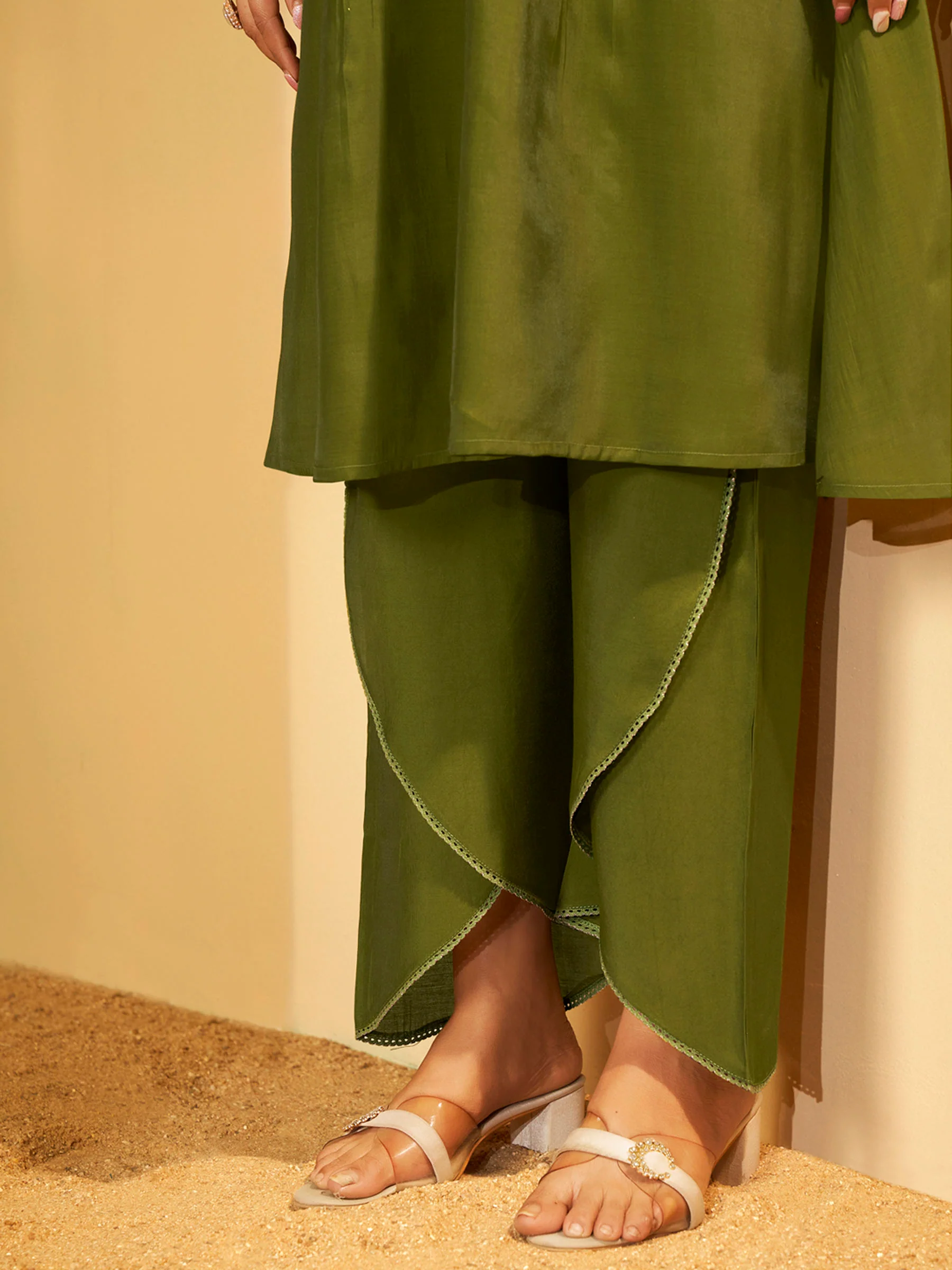 Olive Green Embroidered Suit Set with Dupatta - Image 8