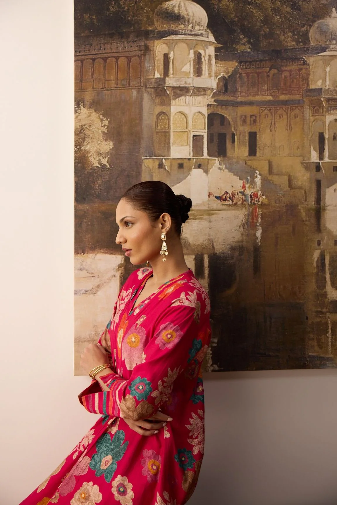 Pink Floral Printed Cotton Kurta Set - Image 5