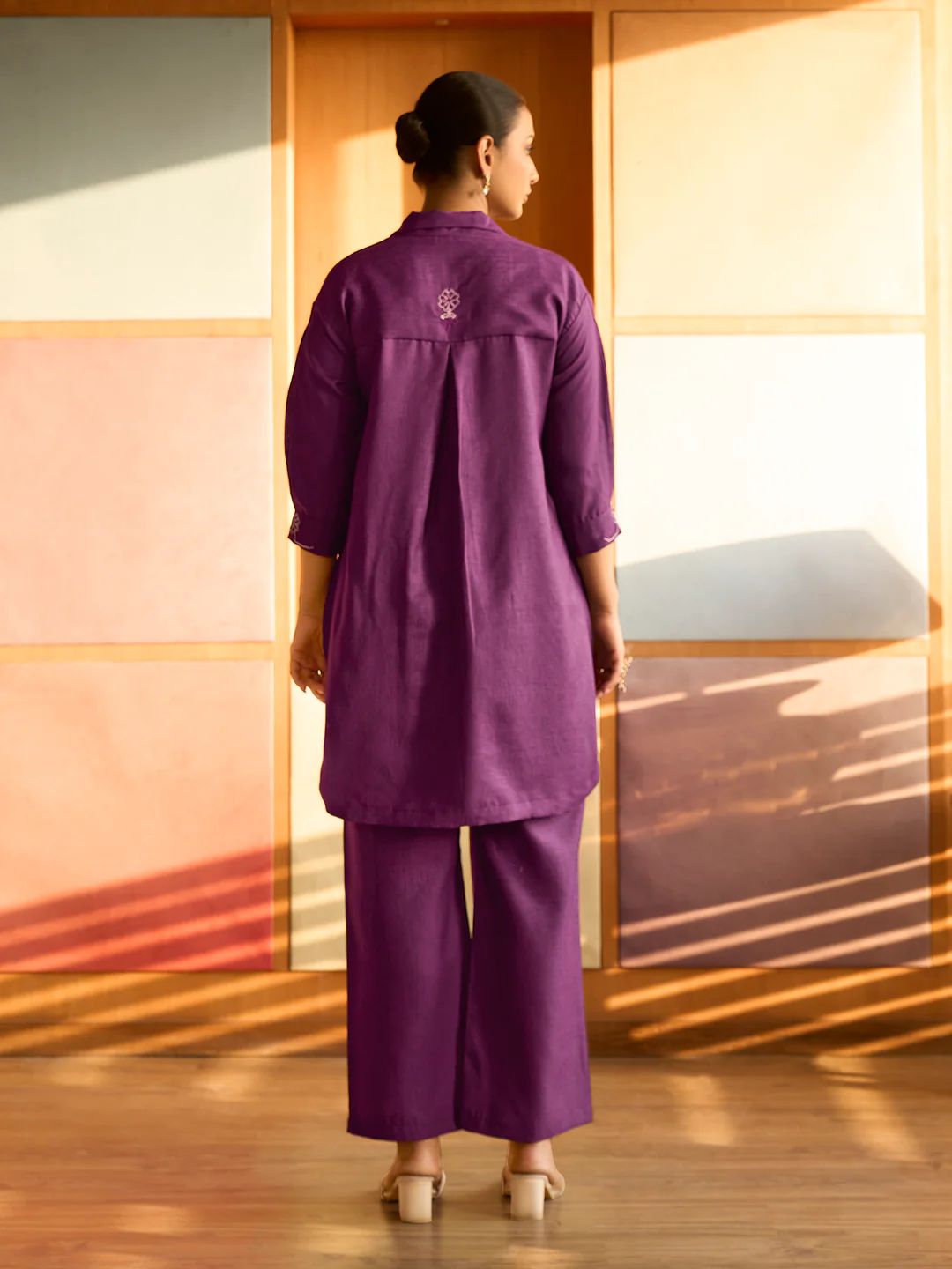 Plum Purple Linen Blend Kurta Set - Image 3