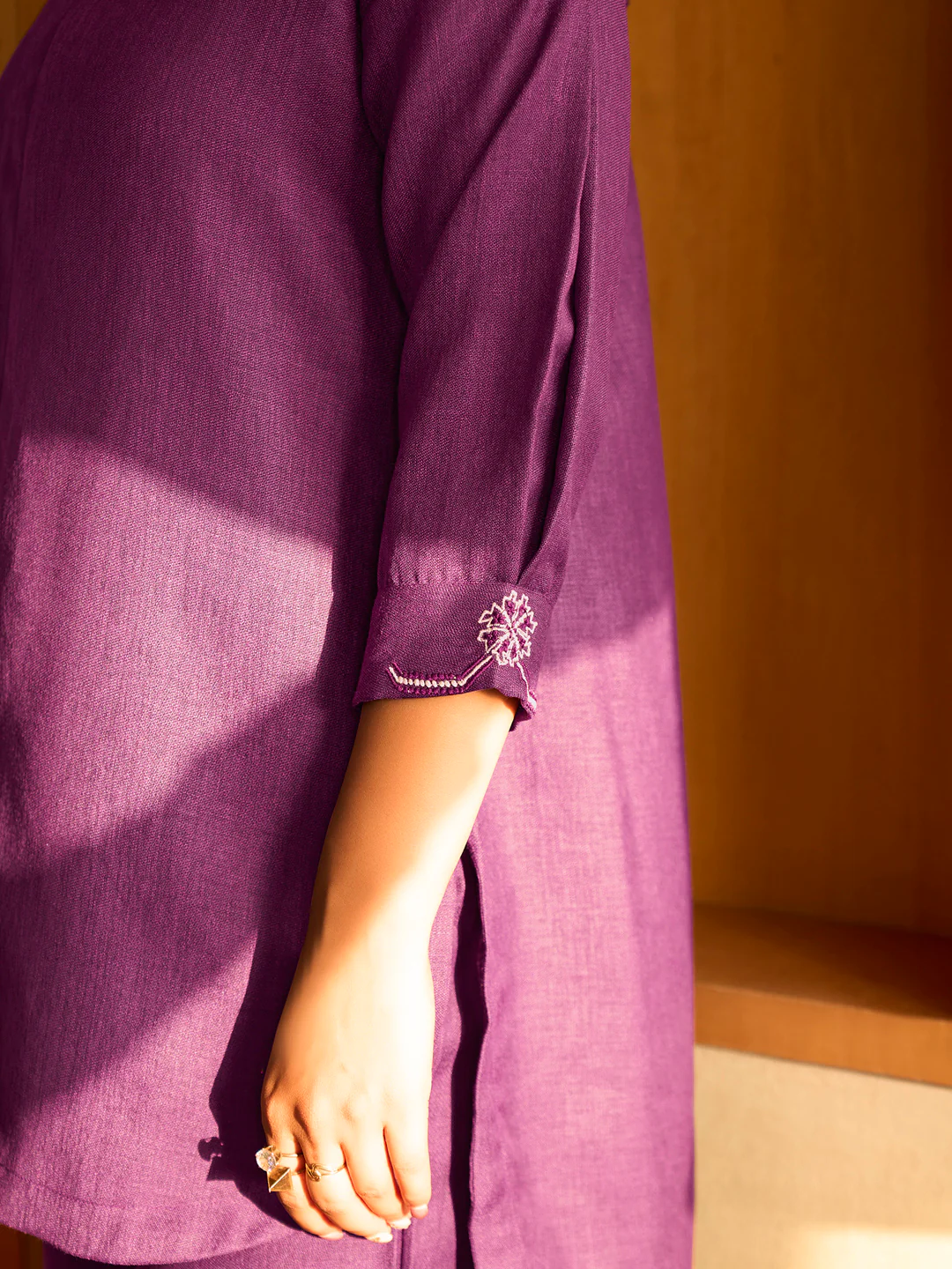 Plum Purple Linen Blend Kurta Set - Image 4