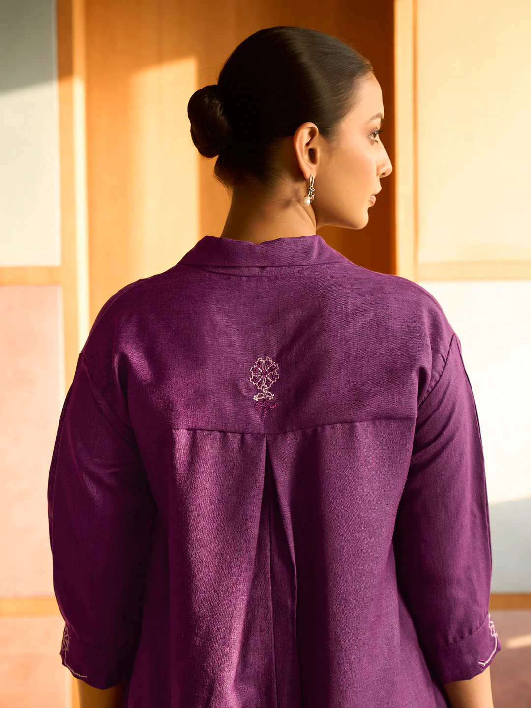 Plum Purple Linen Blend Kurta Set - Image 5