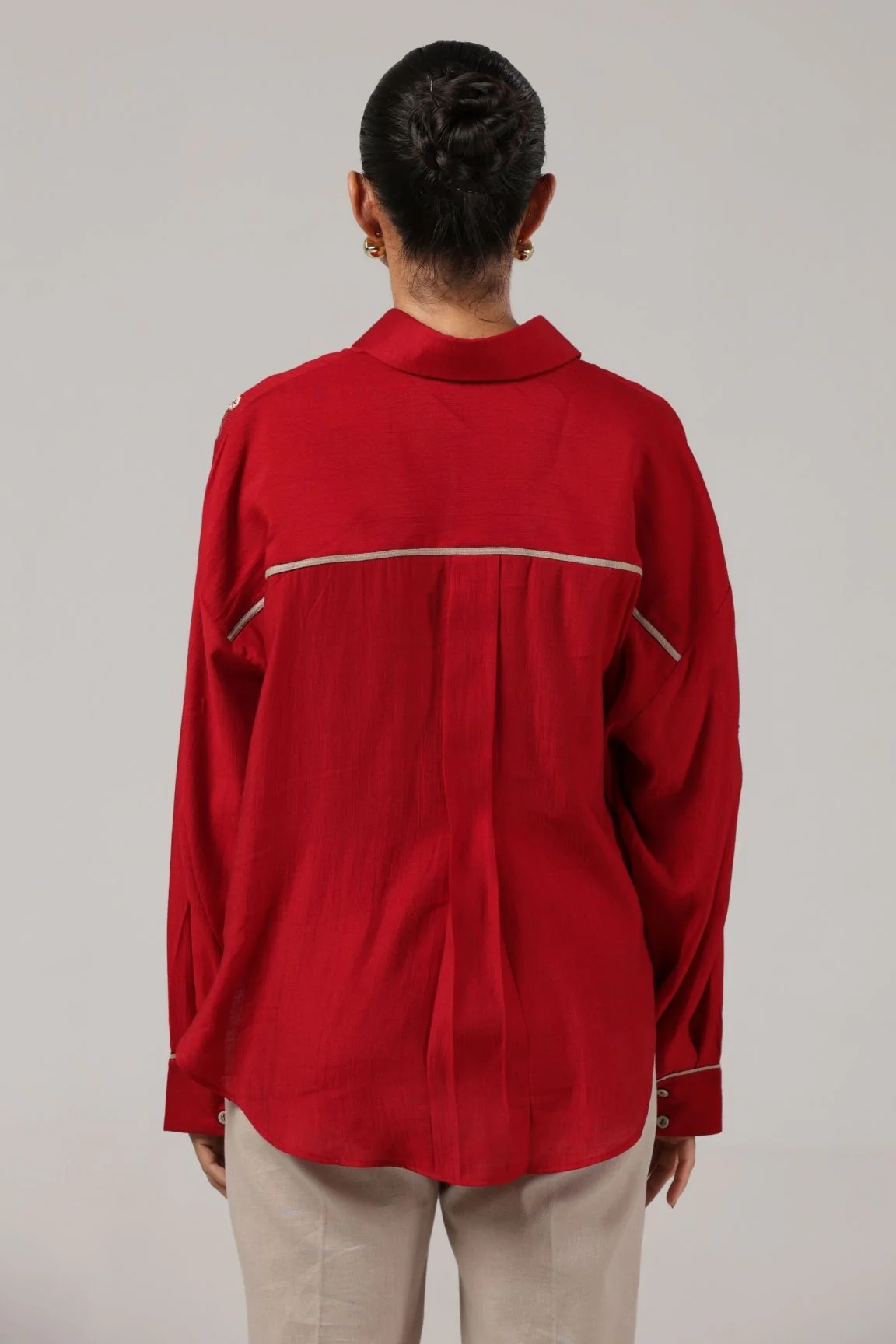 Red Floral Embroidered Button-Down Shirt - Image 3