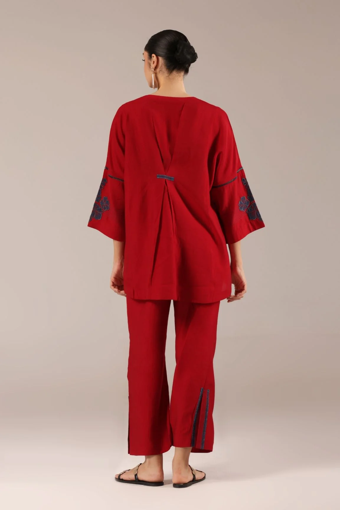 Red Floral Embroidered Relaxed Co-ord Set - Image 3