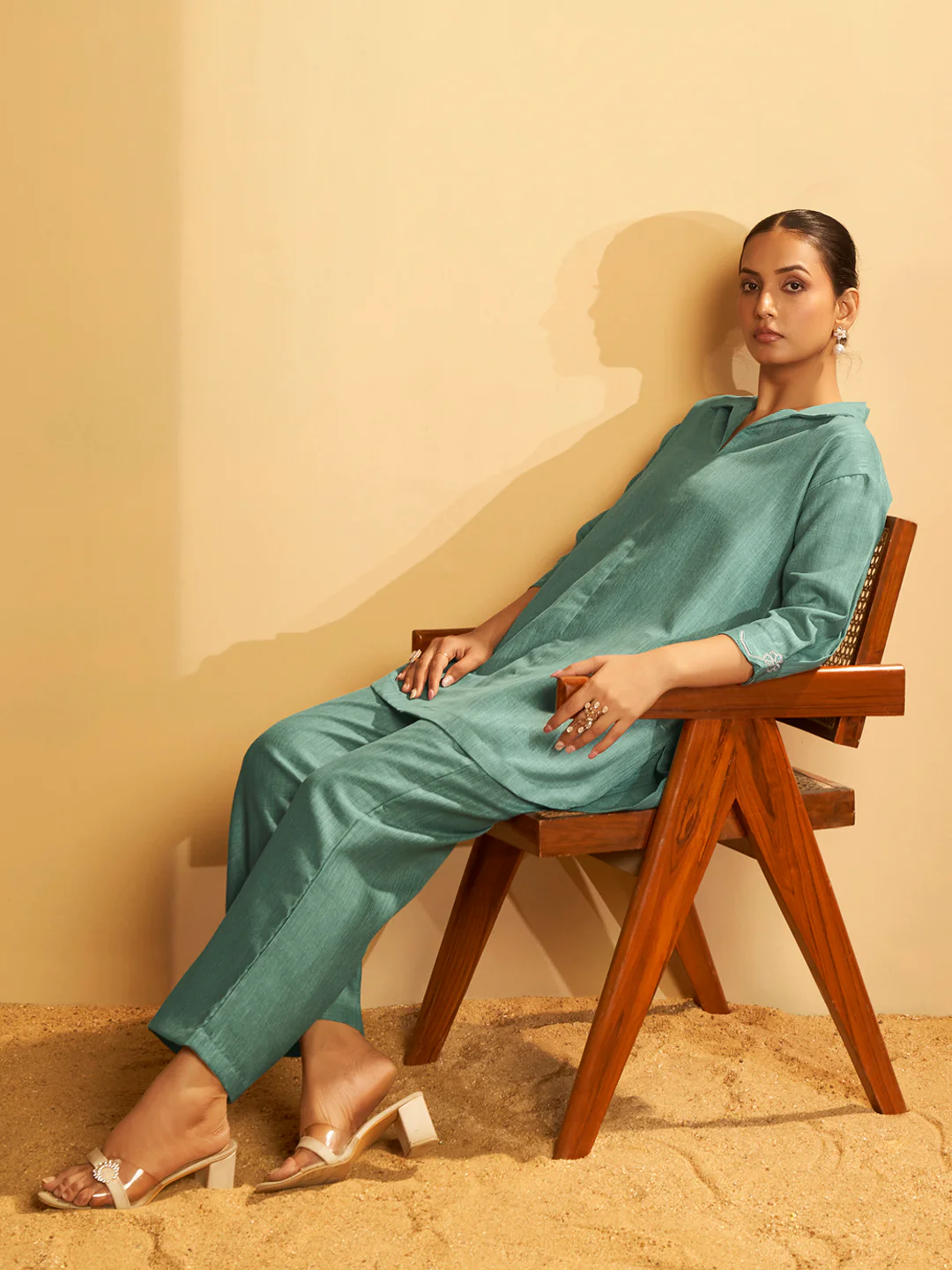 Sage Green Cotton-Linen Kurta Set - Image 4